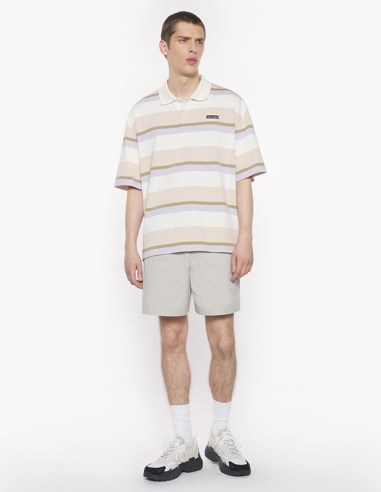 Maison Kitsuné - Áo polo kẻ ngang dáng Oversize