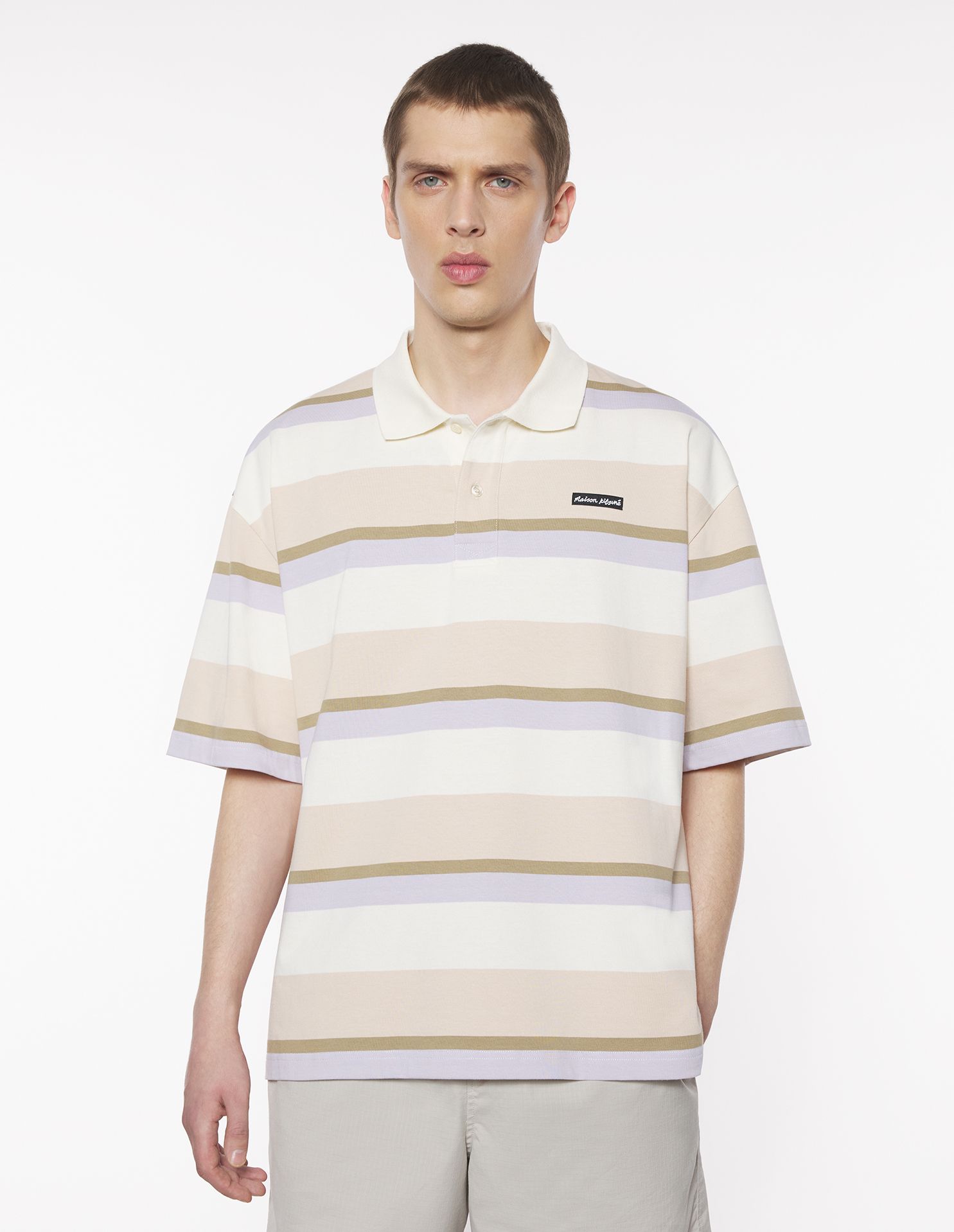 Maison Kitsuné - Áo polo kẻ ngang dáng Oversize