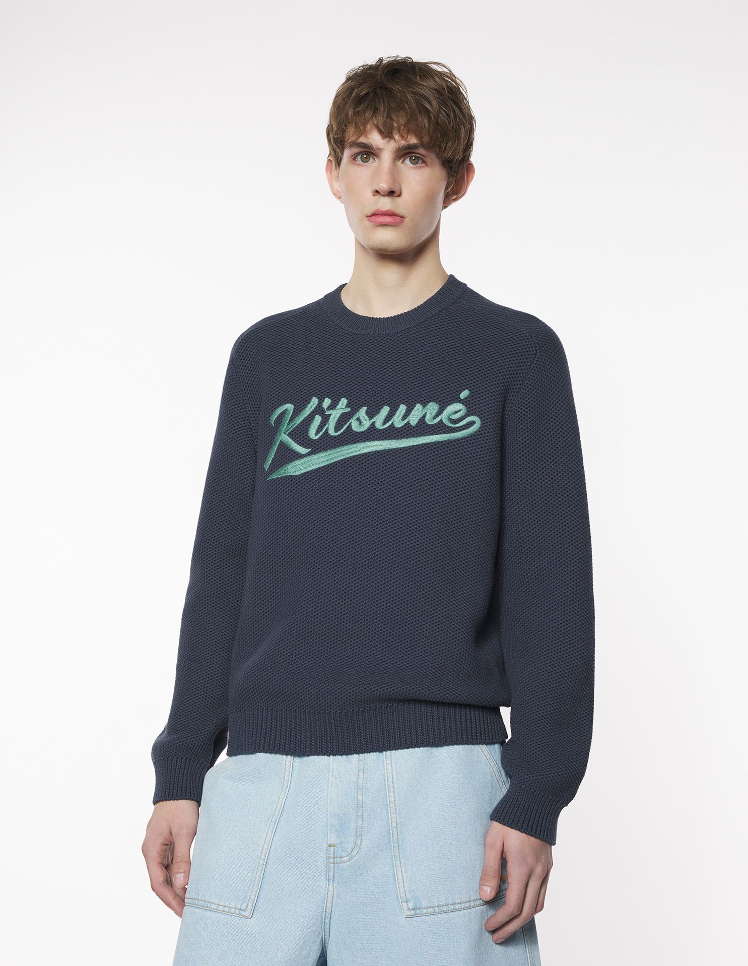 Áo len thêu Kitsune Varsity dáng Comfort