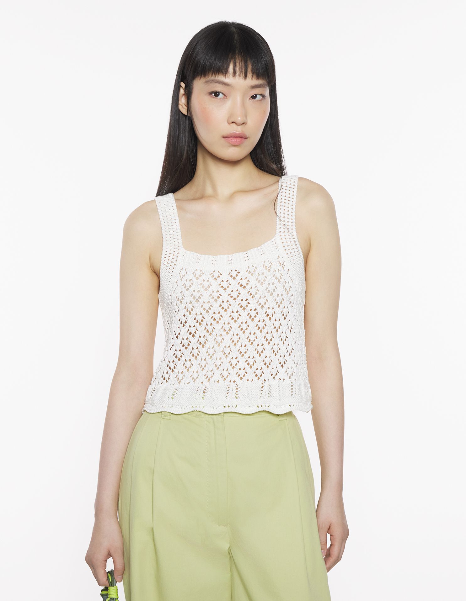 Maison Kitsuné - Áo dáng dệt kim phối ren dáng Cropped