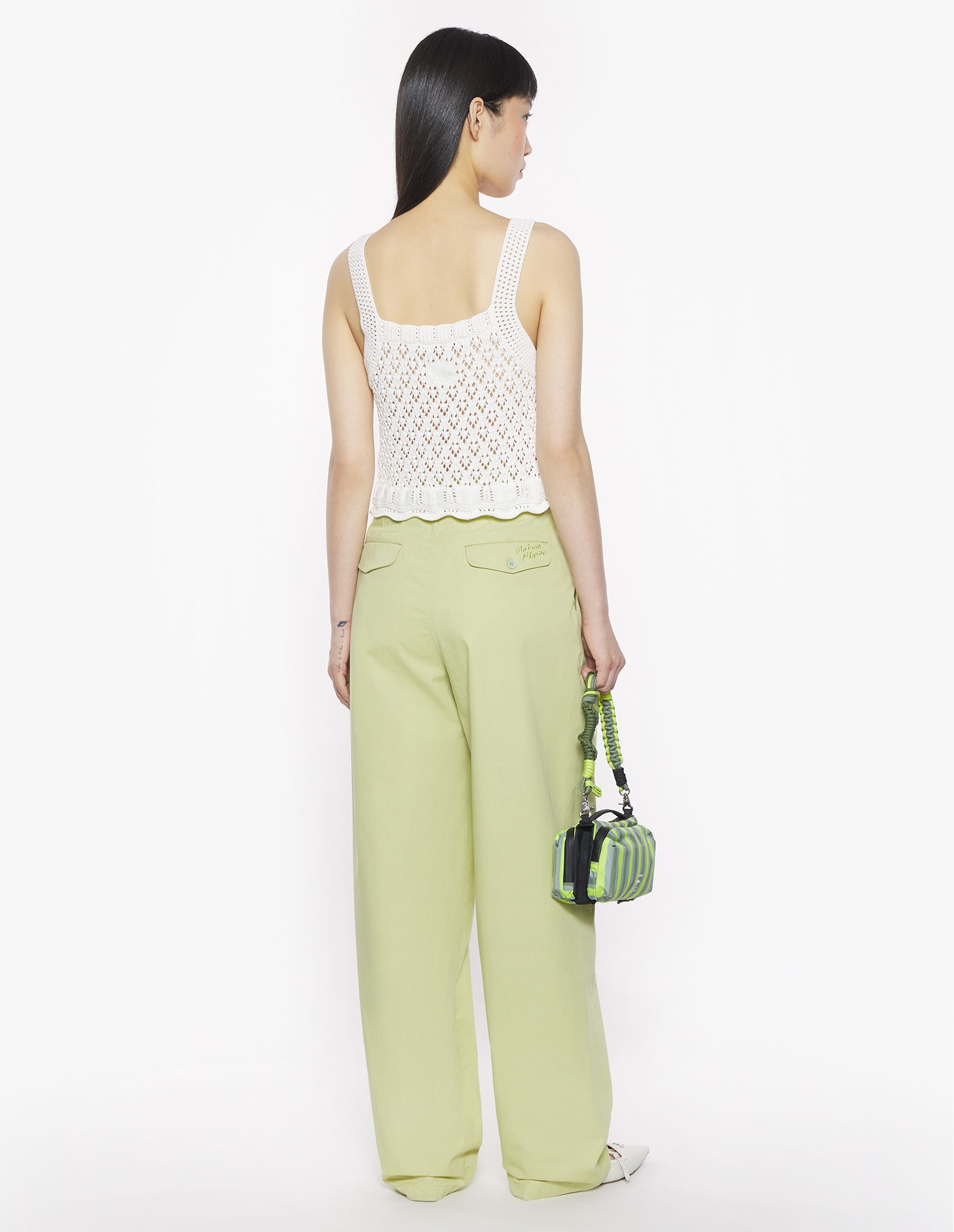 Maison Kitsuné - Áo dáng dệt kim phối ren dáng Cropped