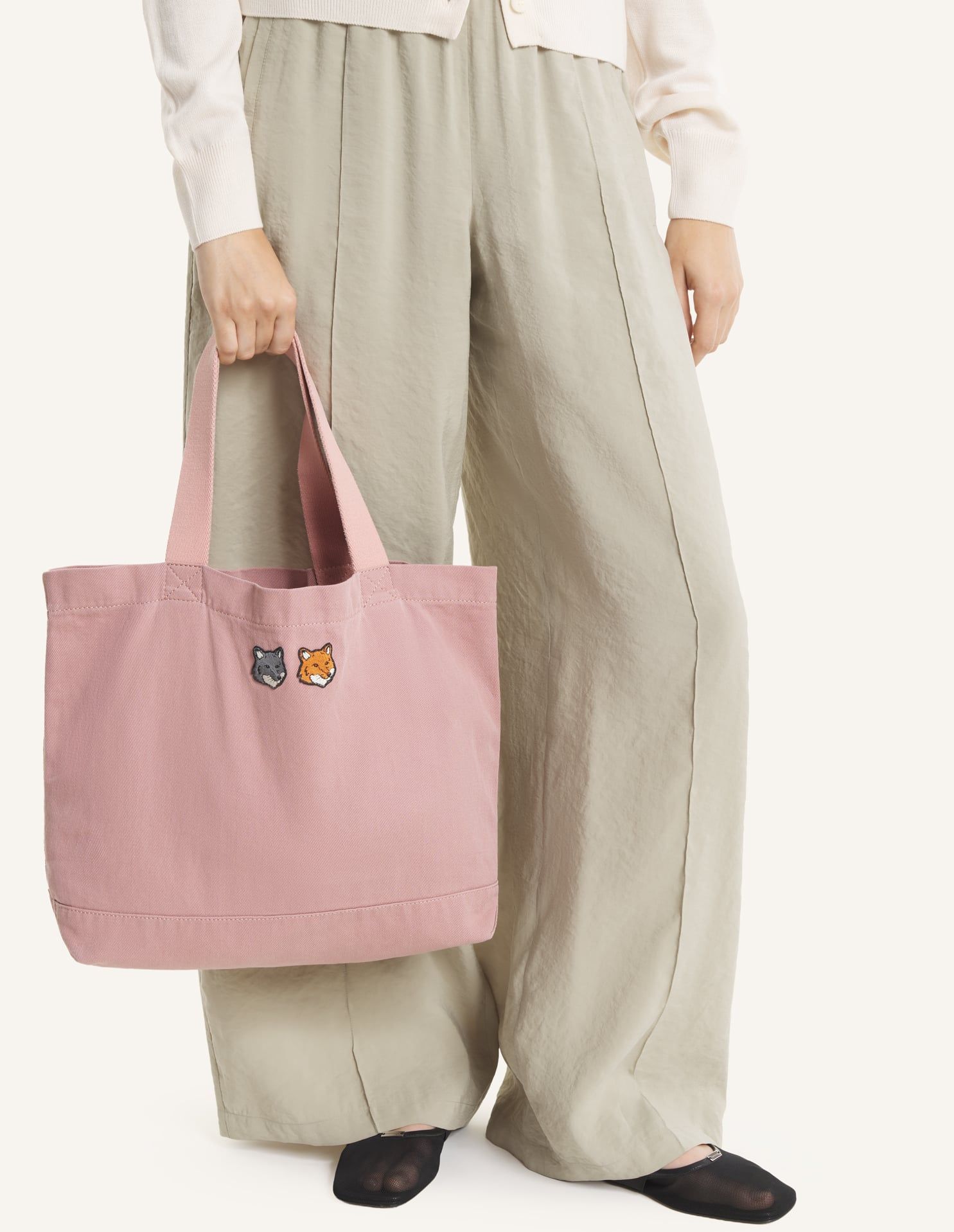 Maison Kitsuné - Túi tote Double Fox Head bạc màu