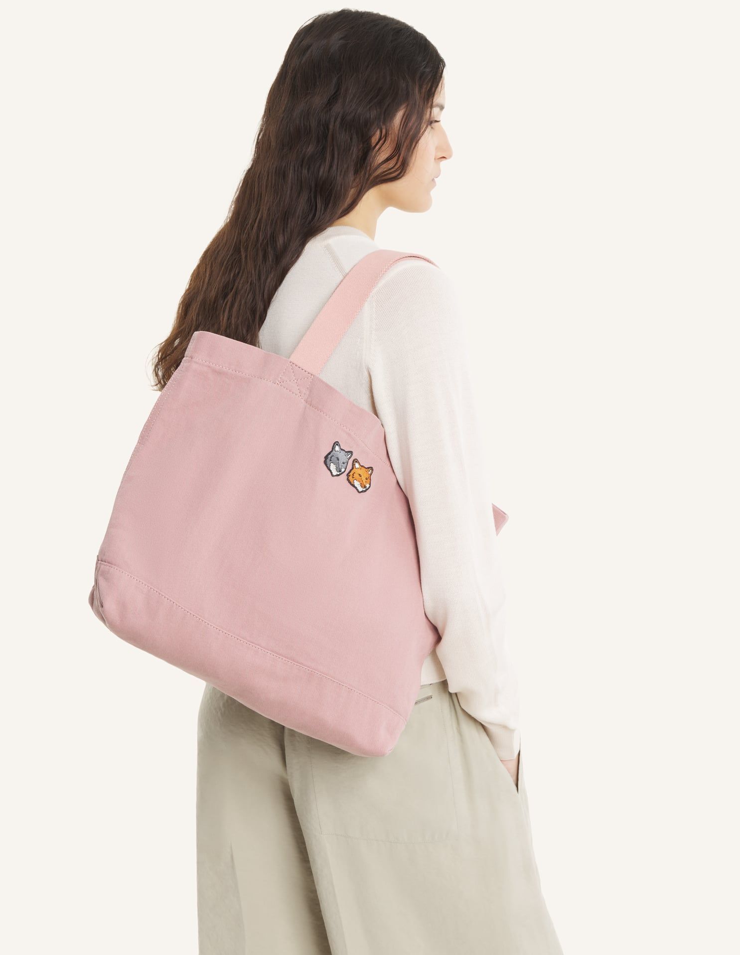 Maison Kitsuné - Túi tote Double Fox Head bạc màu