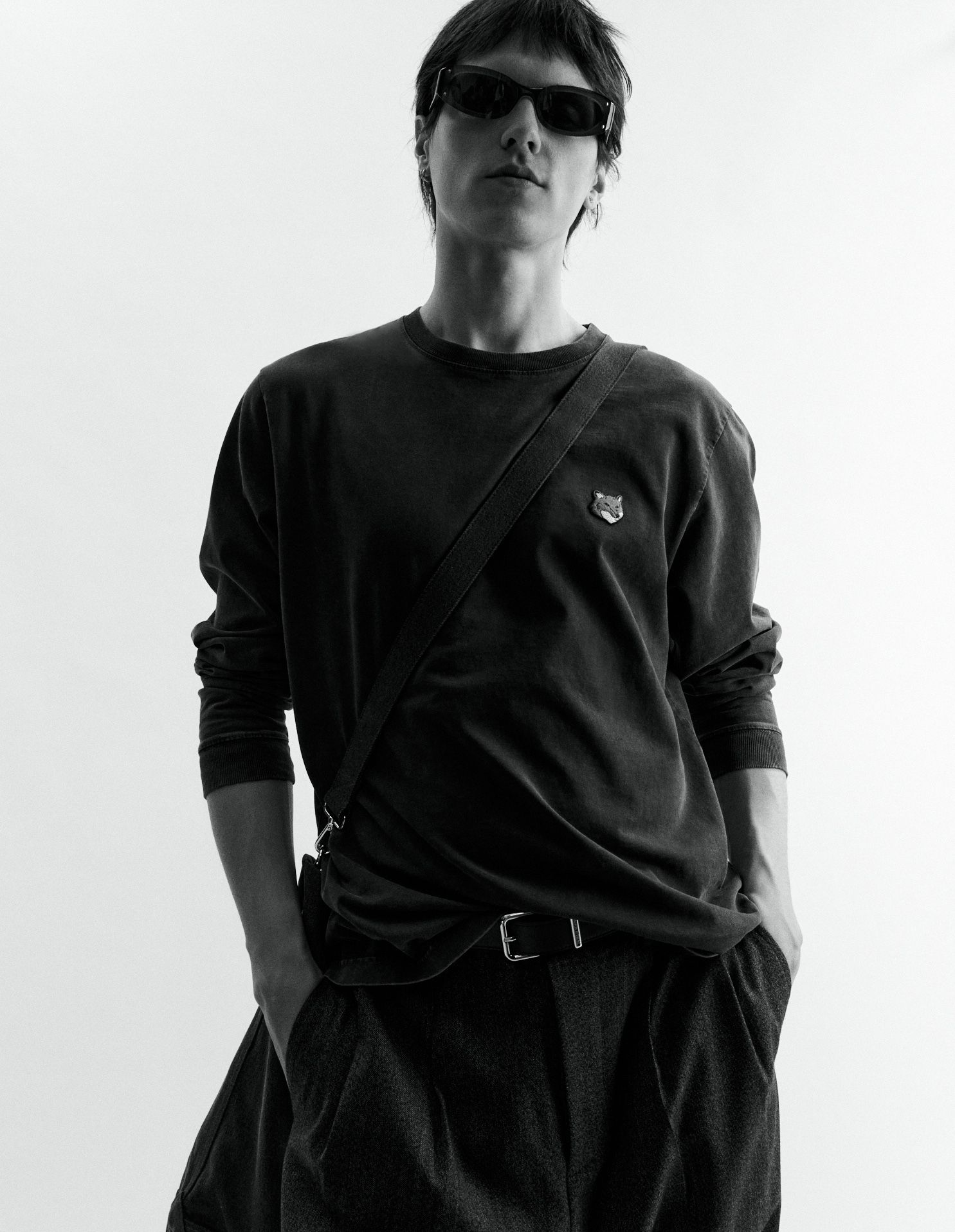 Maison Kitsuné - Áo thun dài tay nam Fox Head dáng comfort