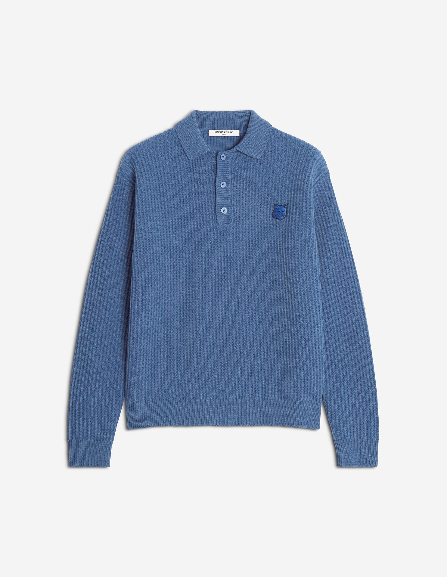 Maison Kitsuné - Áo polo nam len gân Fox Head Wool dáng Regular