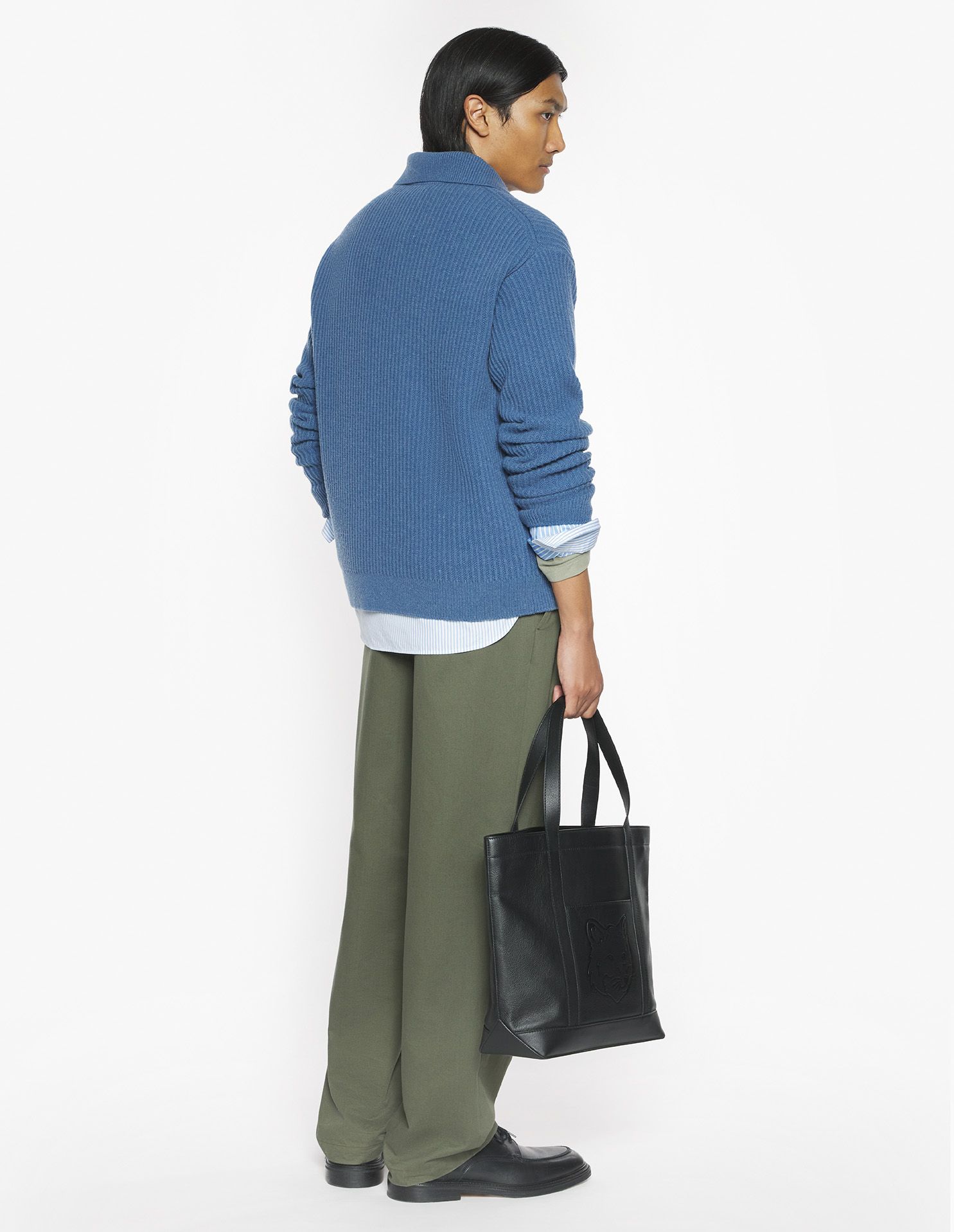 Maison Kitsuné - Áo polo nam len gân Fox Head Wool dáng Regular