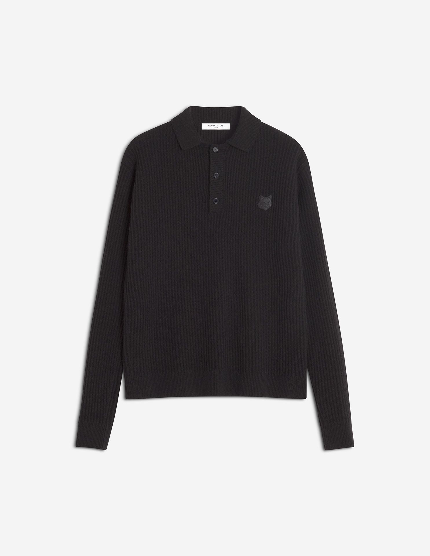 Maison Kitsuné - Áo polo nam len gân Fox Head Wool dáng Regular