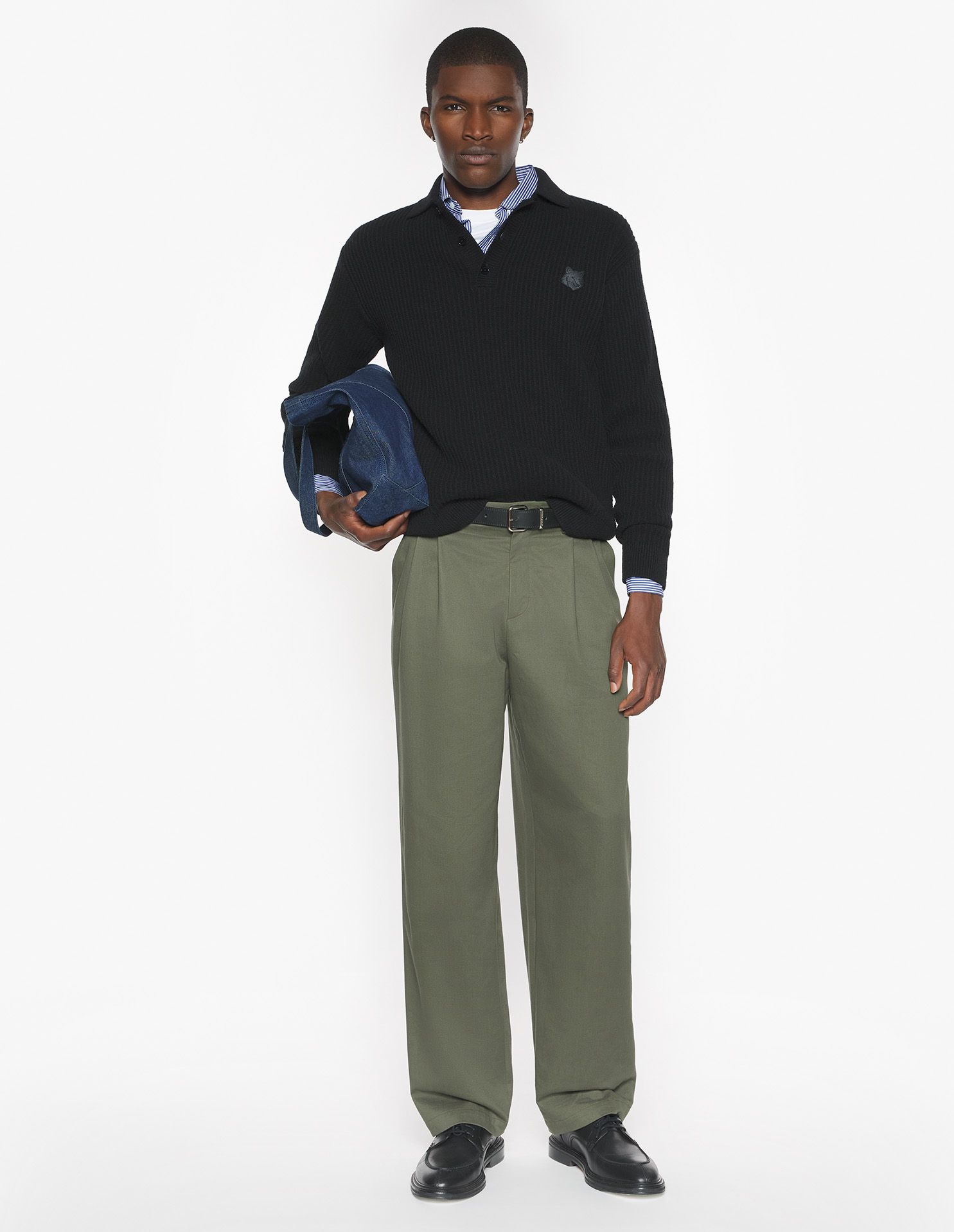 Maison Kitsuné - Áo polo nam len gân Fox Head Wool dáng Regular