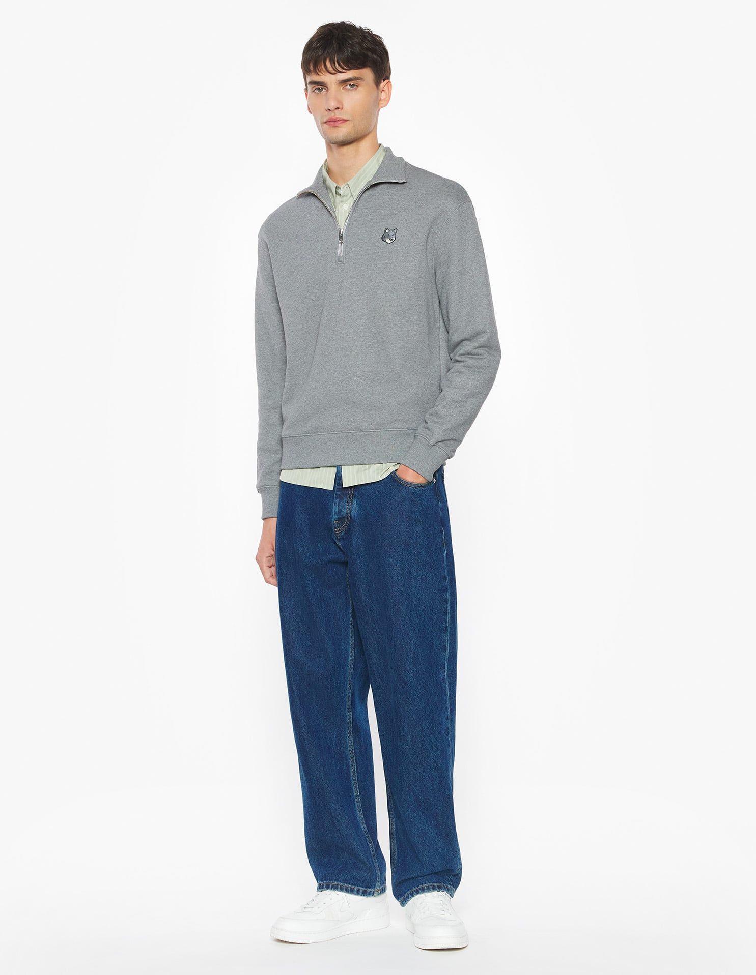Maison Kitsuné - Áo sweatshirt nam khóa kéo Fox Head dáng Comfort