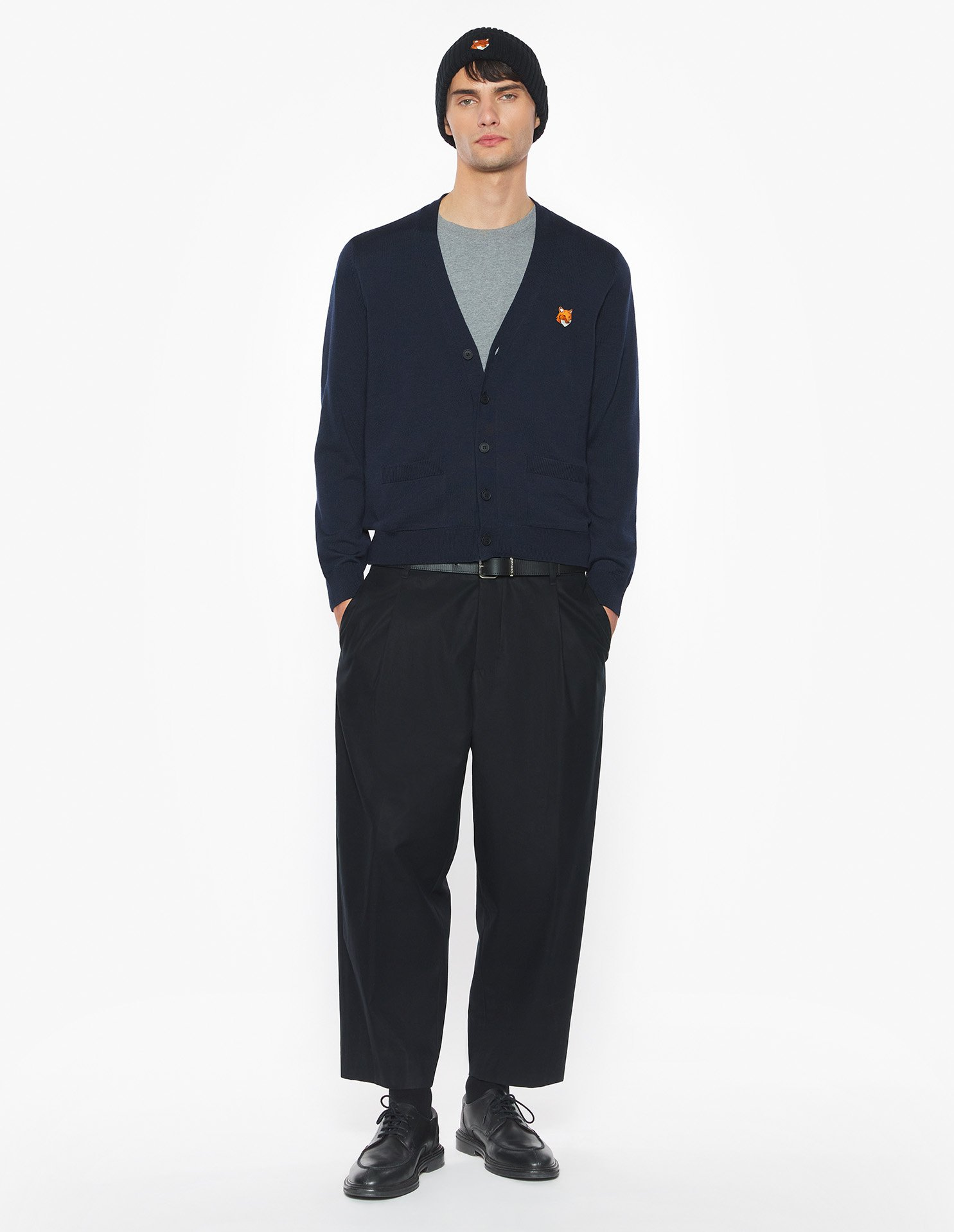 Maison Kitsuné - Áo Cardigan nam Fox Head Merino dáng Regular