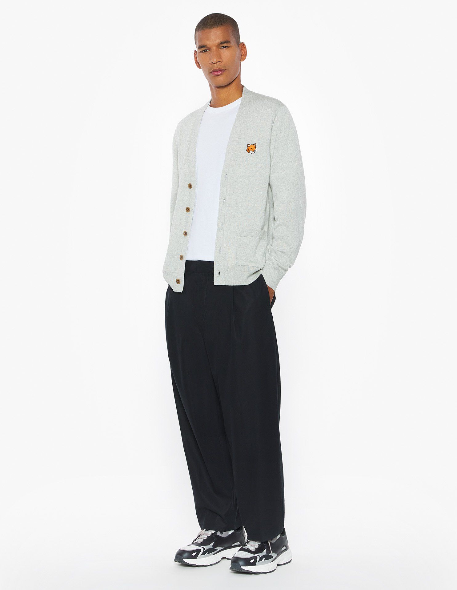 Maison Kitsuné - Áo Cardigan nam Fox Head Merino dáng Regular