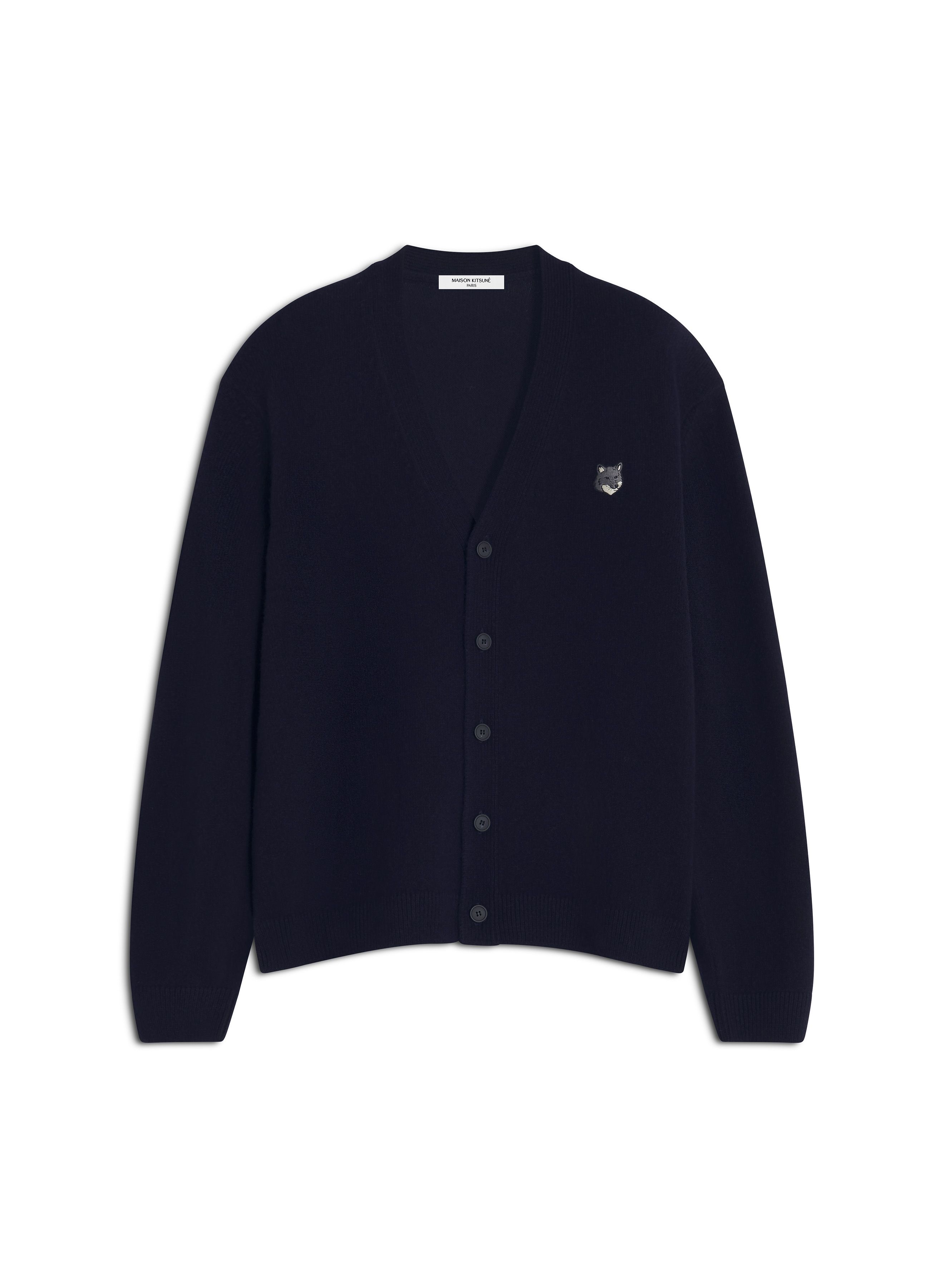 Maison Kitsuné - Áo Cardigan nam Fox Head Lambswool dáng Comfort