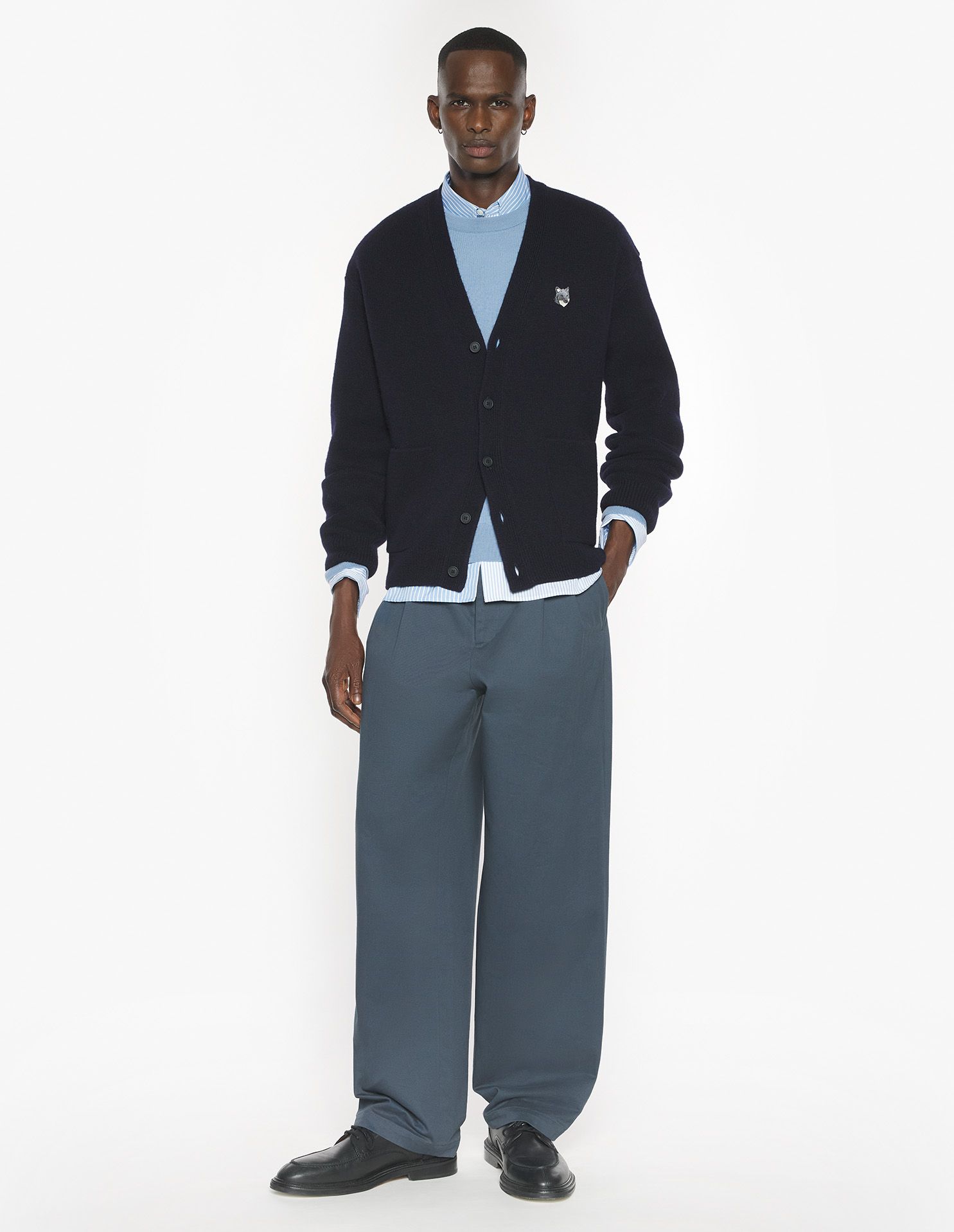 Maison Kitsuné - Áo Cardigan nam Fox Head Lambswool dáng Comfort