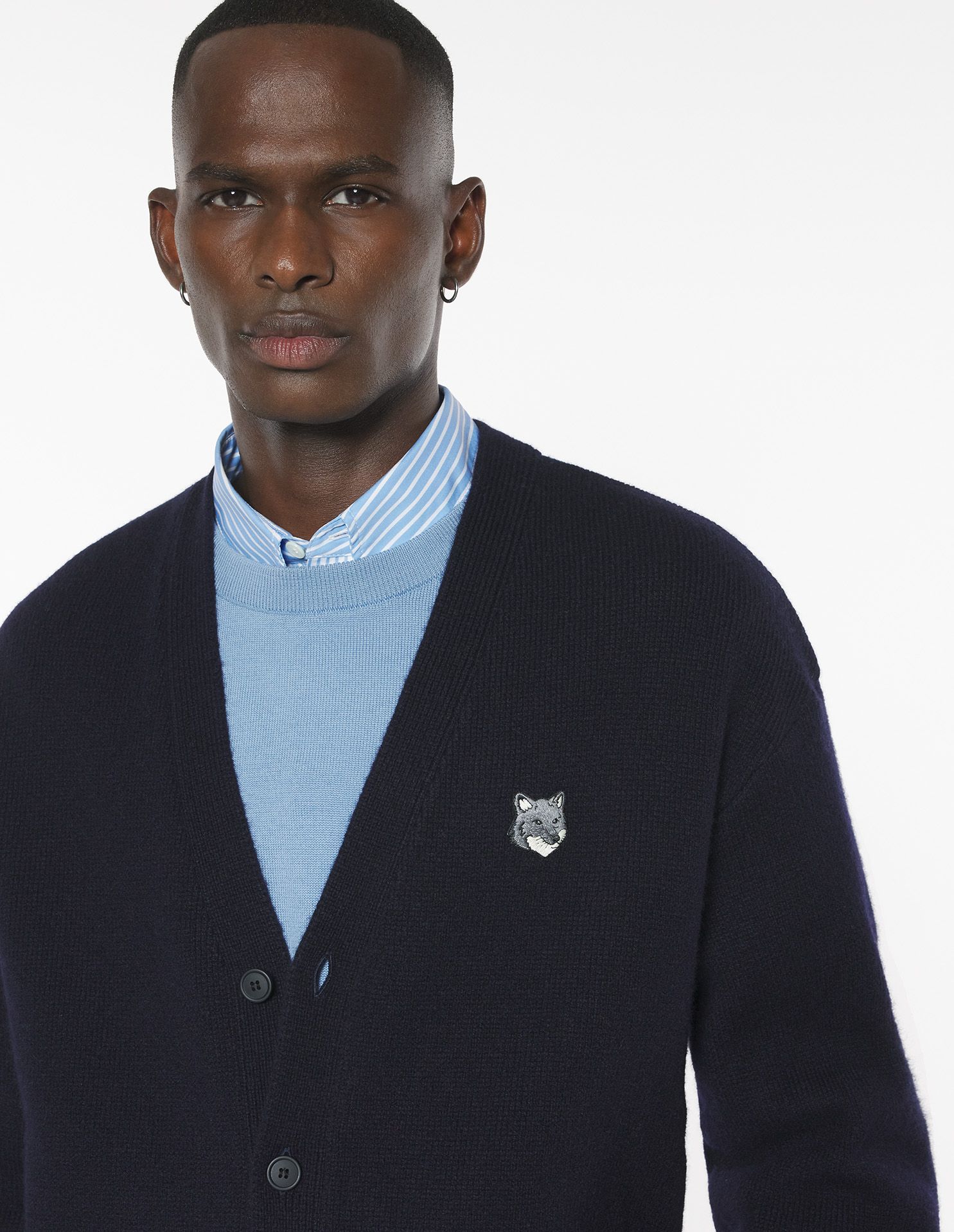 Maison Kitsuné - Áo Cardigan nam Fox Head Lambswool dáng Comfort