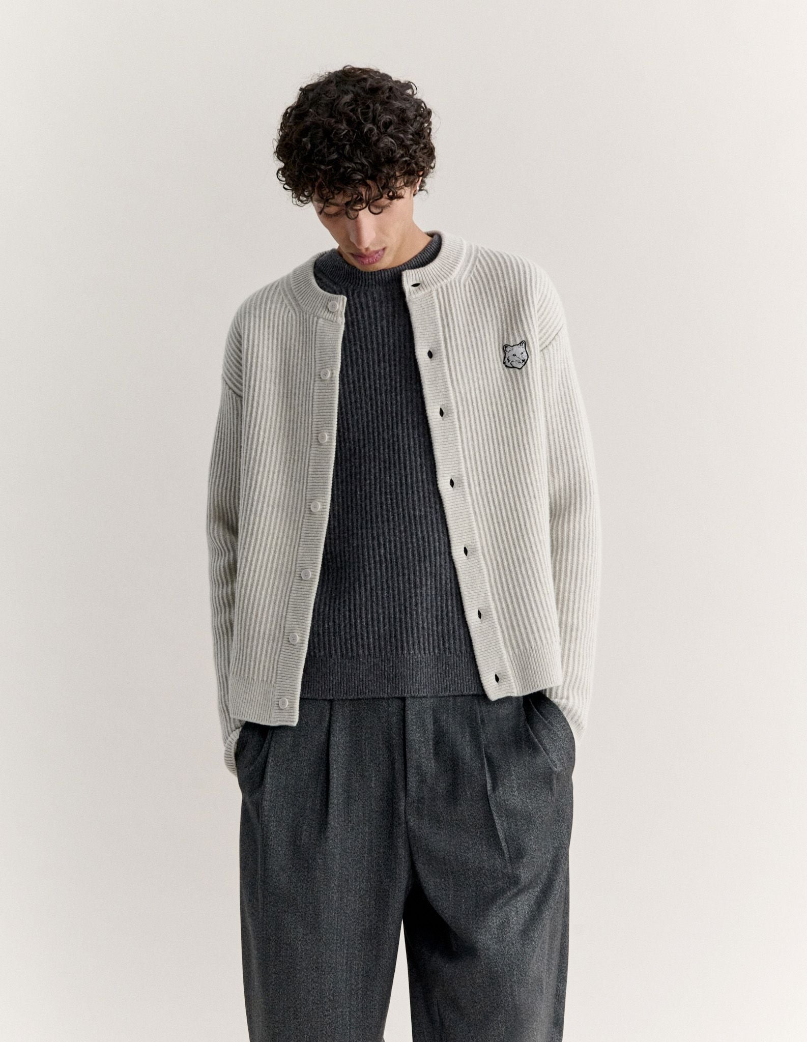 Áo cardigan len gân Fox Head Wool dáng Regular