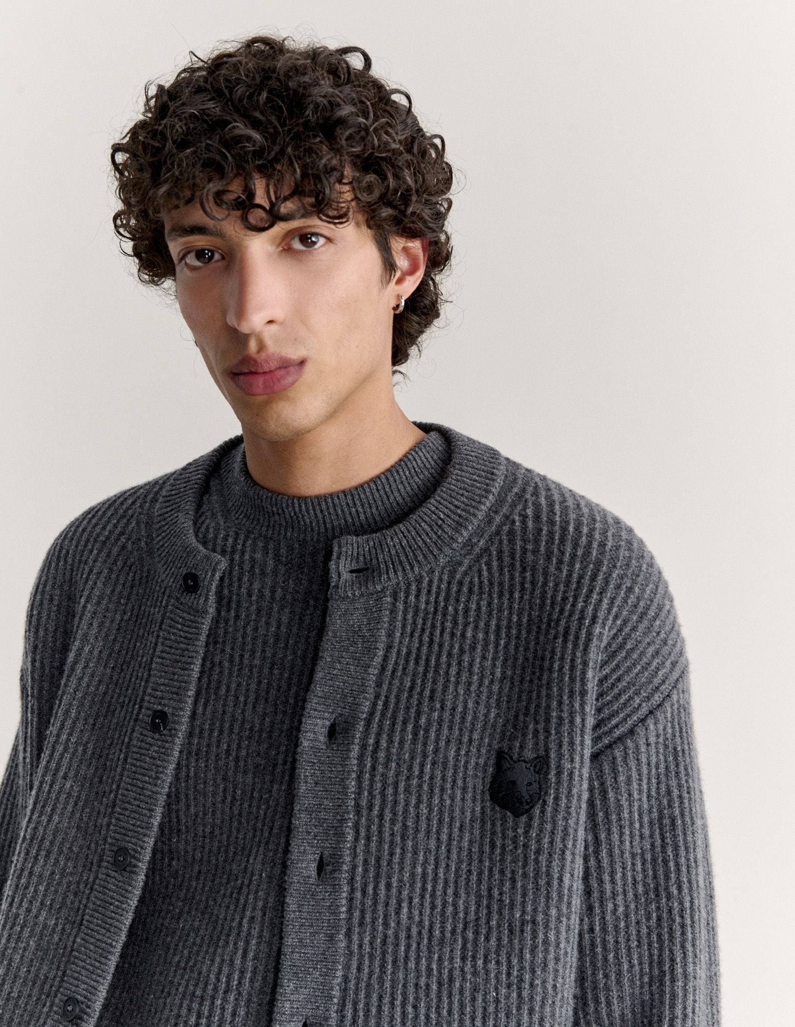 Áo cardigan len gân Fox Head Wool dáng Regular
