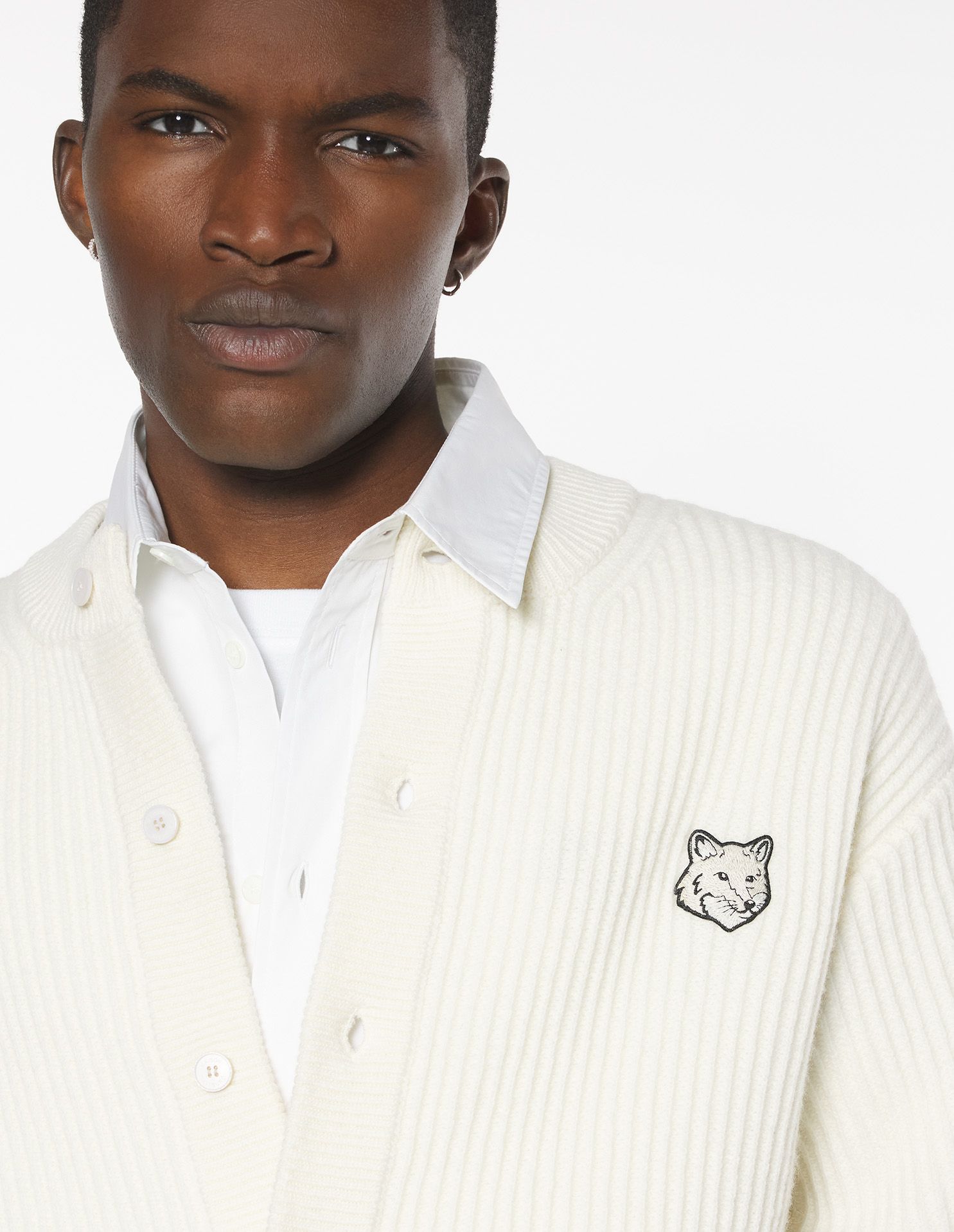Maison Kitsuné - Áo cardigan len gân Fox Head Wool dáng Regular