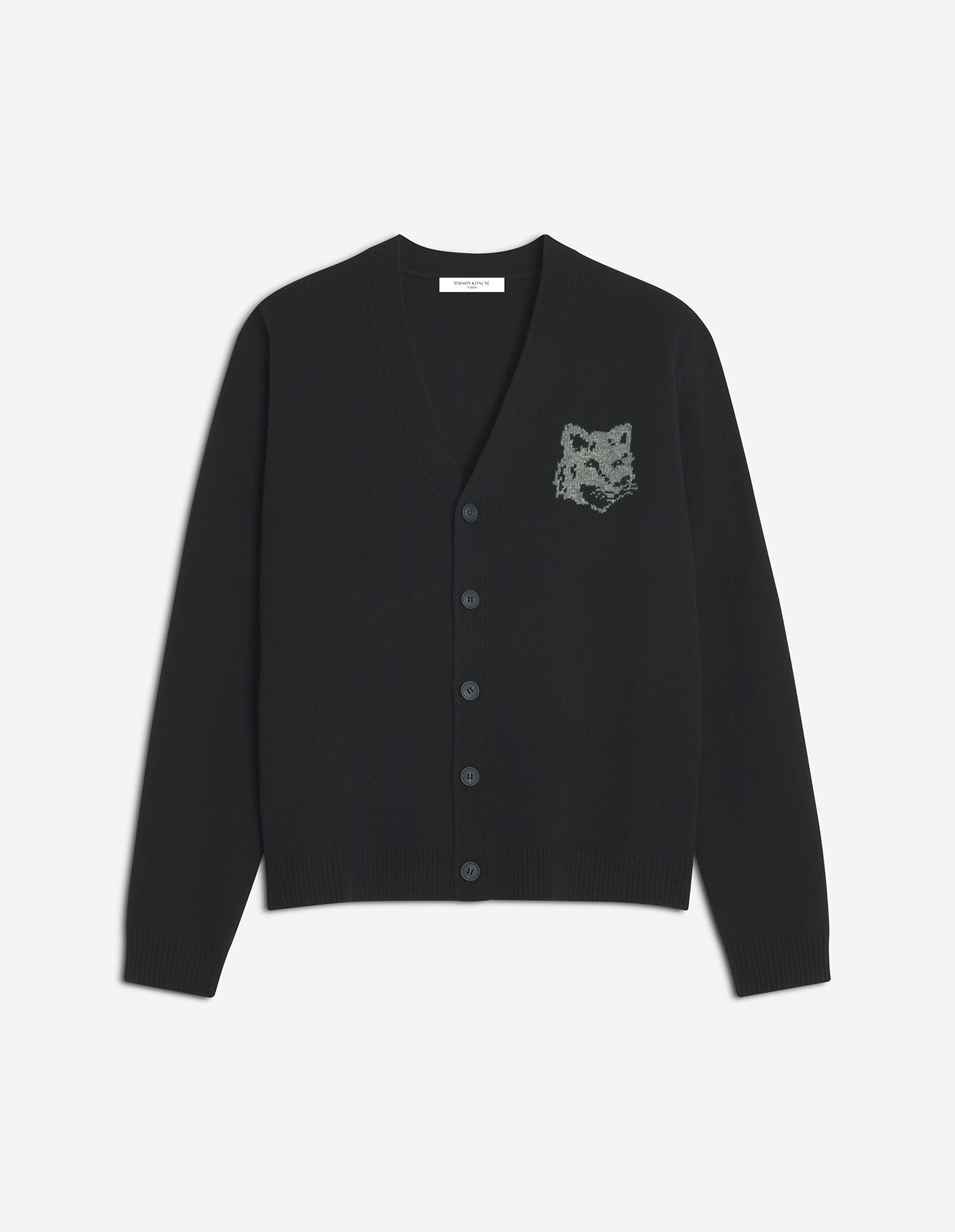 Maison Kitsuné - Áo cardigan len merino Fox Head Intarsia dáng Comfort