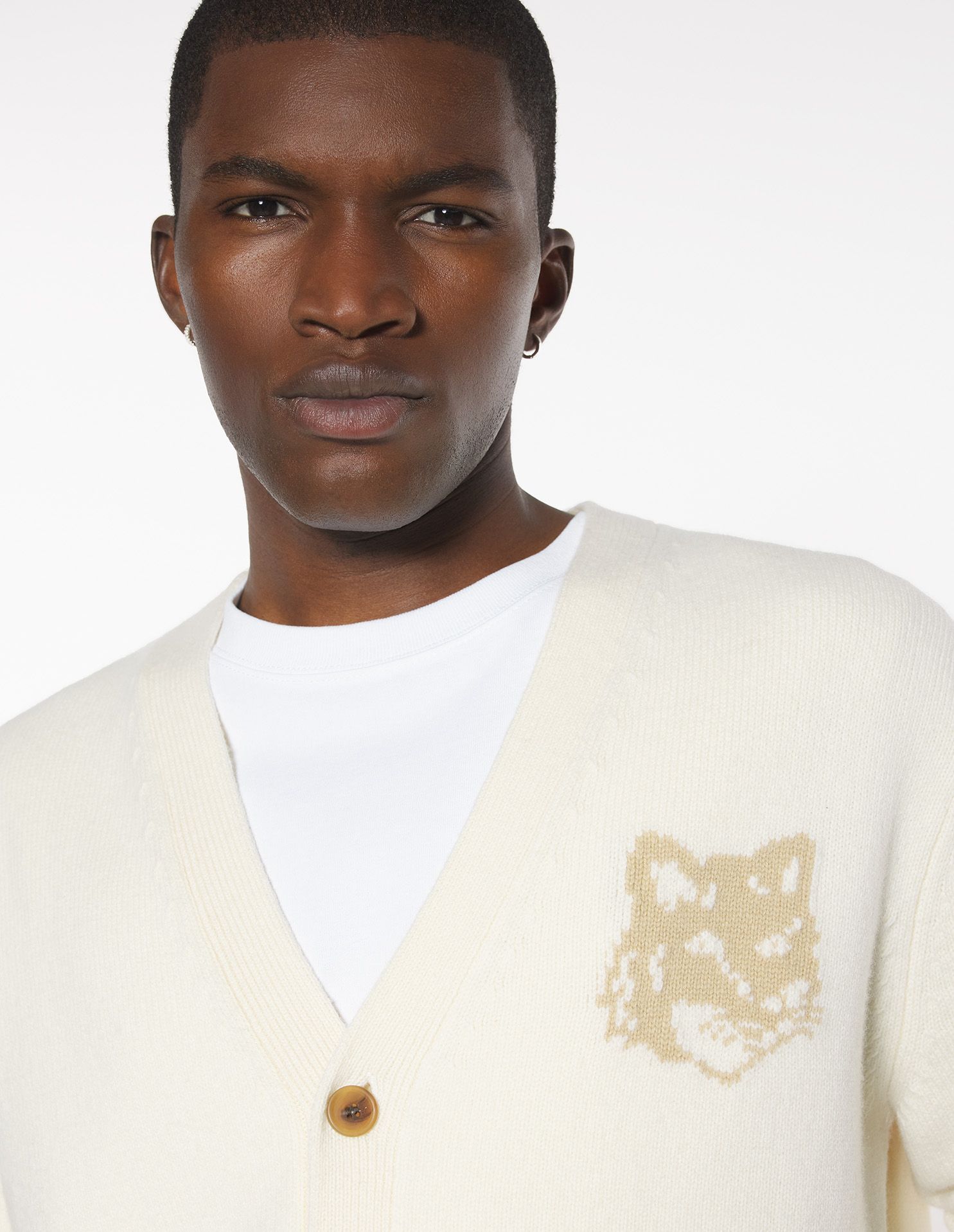 Maison Kitsuné - Áo cardigan len merino Fox Head Intarsia dáng Comfort