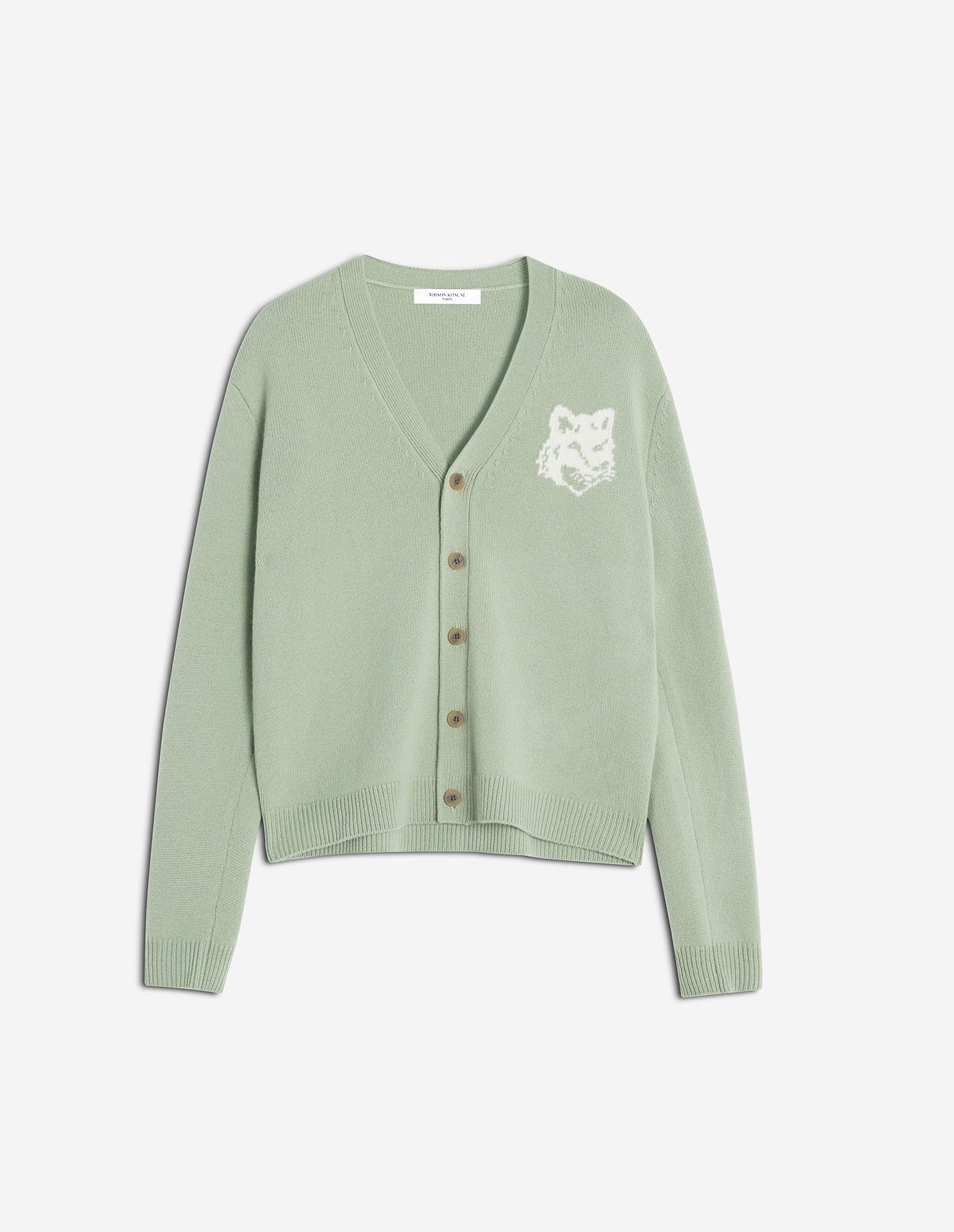 Maison Kitsuné - Áo cardigan len merino Fox Head Intarsia dáng Comfort