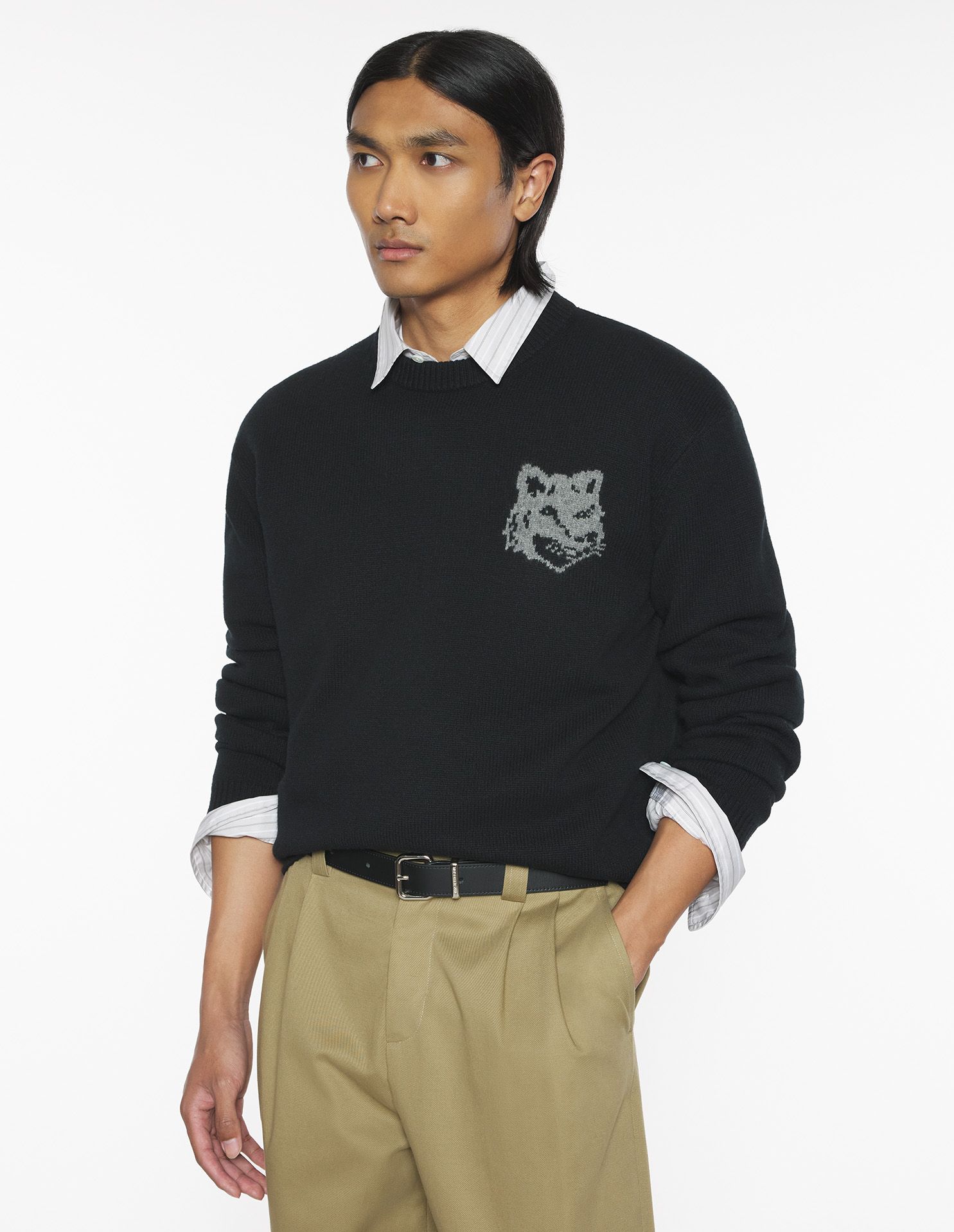 Maison Kitsuné - Áo len merino Fox Head Intarsia dáng Comfort
