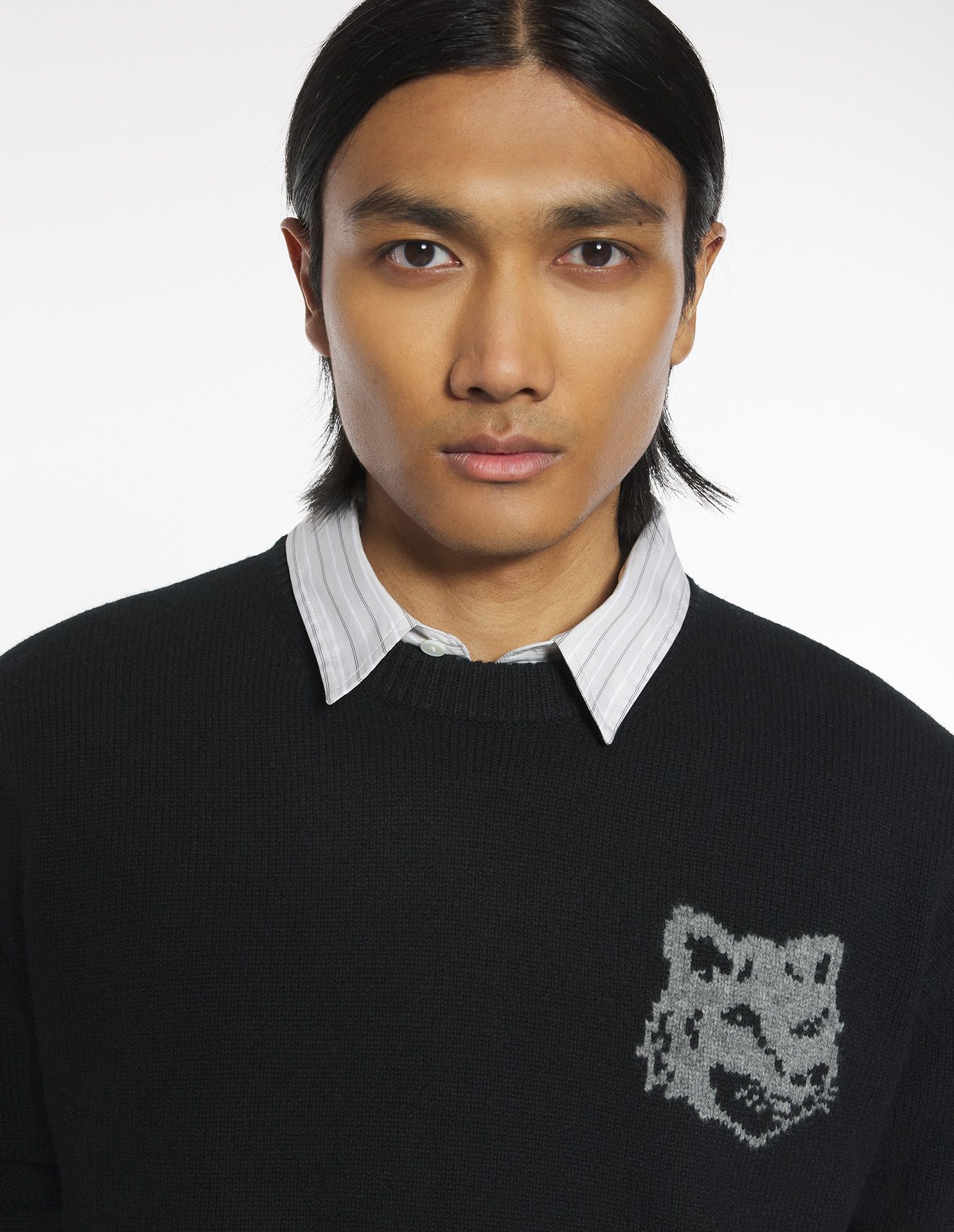Maison Kitsuné - Áo len merino Fox Head Intarsia dáng Comfort