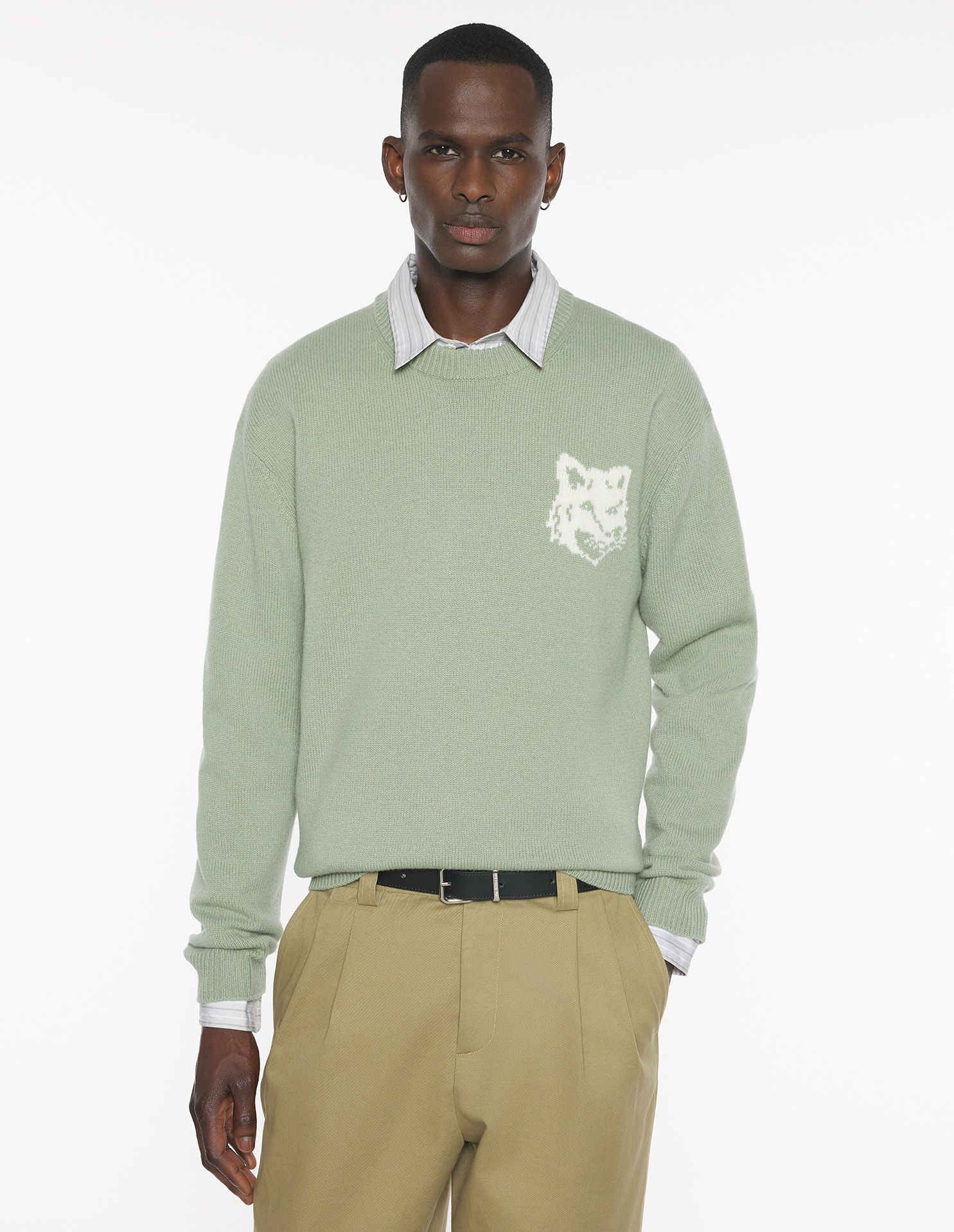 Maison Kitsuné - Áo len merino Fox Head Intarsia dáng Comfort
