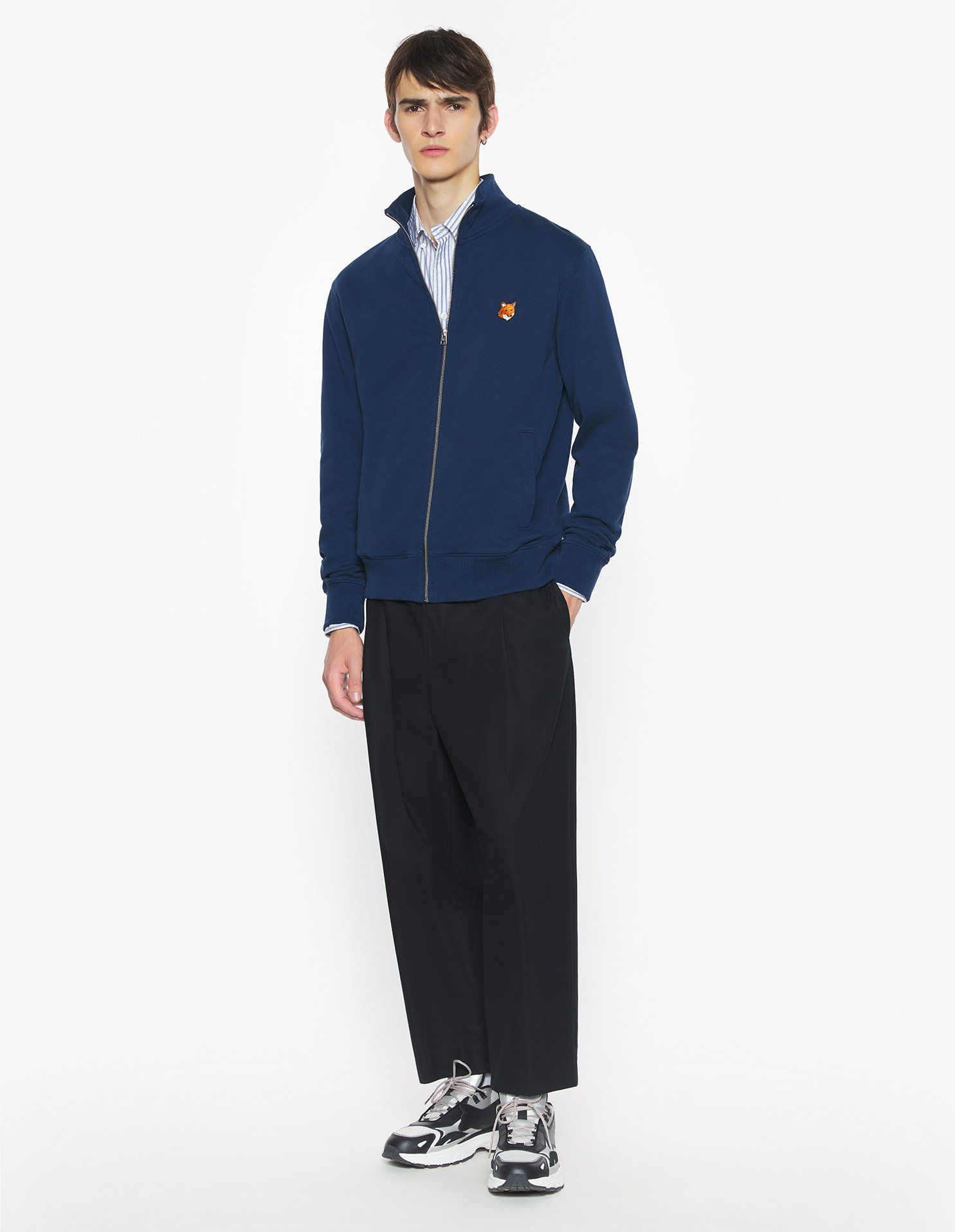 Maison Kitsuné - Áo nỉ nam kéo khóa Fox Head dáng Regular