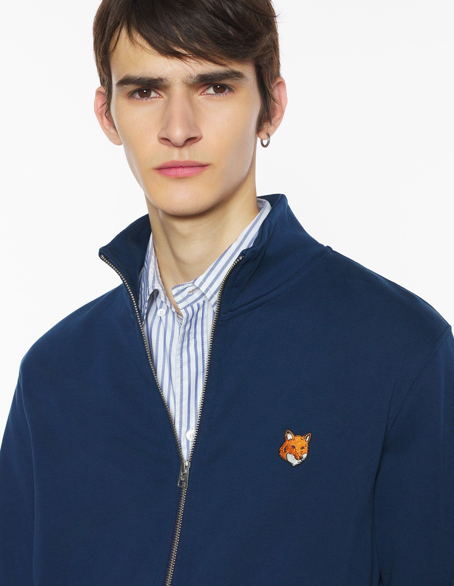 Maison Kitsuné - Áo nỉ nam kéo khóa Fox Head dáng Regular