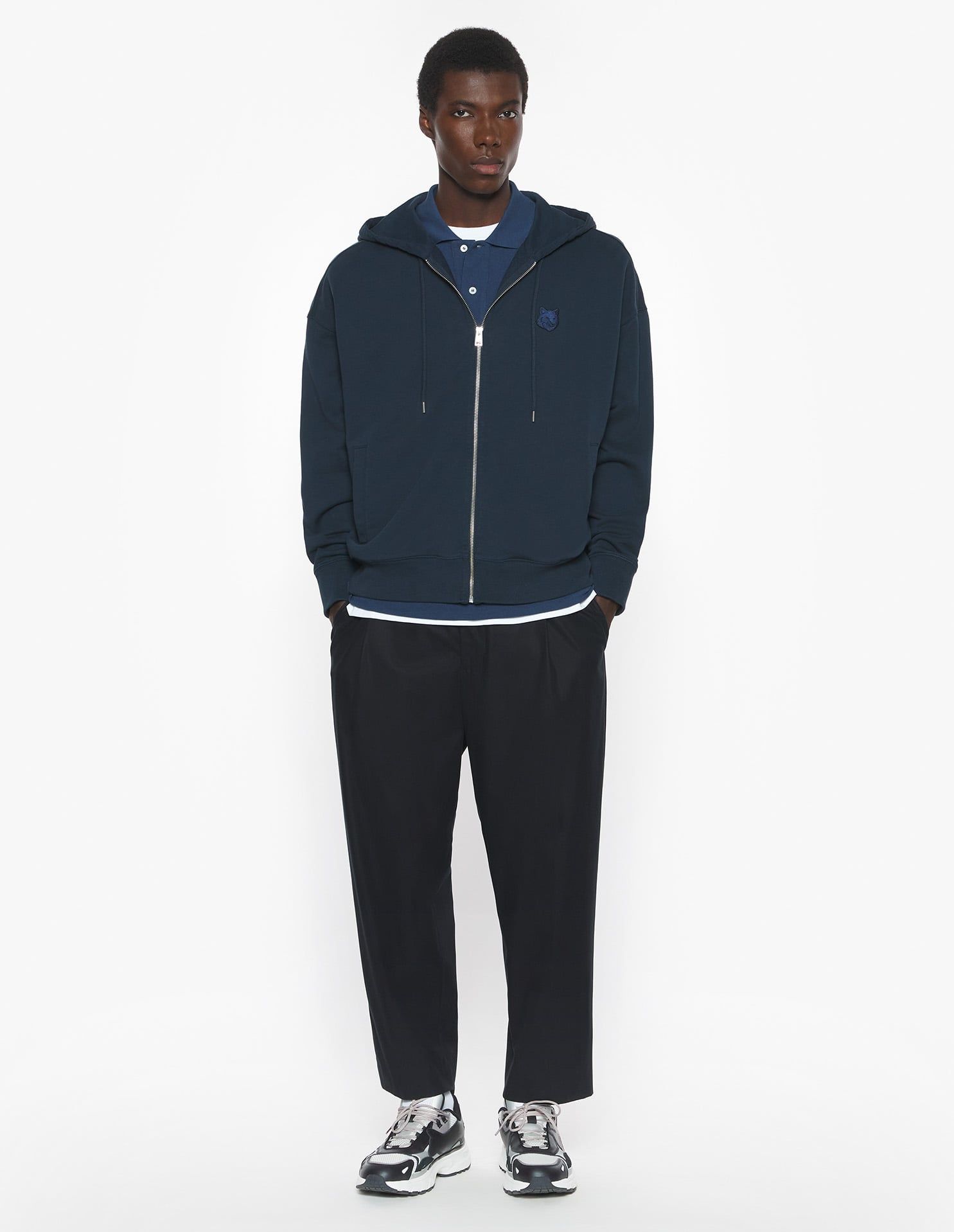 Maison Kitsuné - Áo Hoodie nam kéo khóa Fox Head dáng Oversize