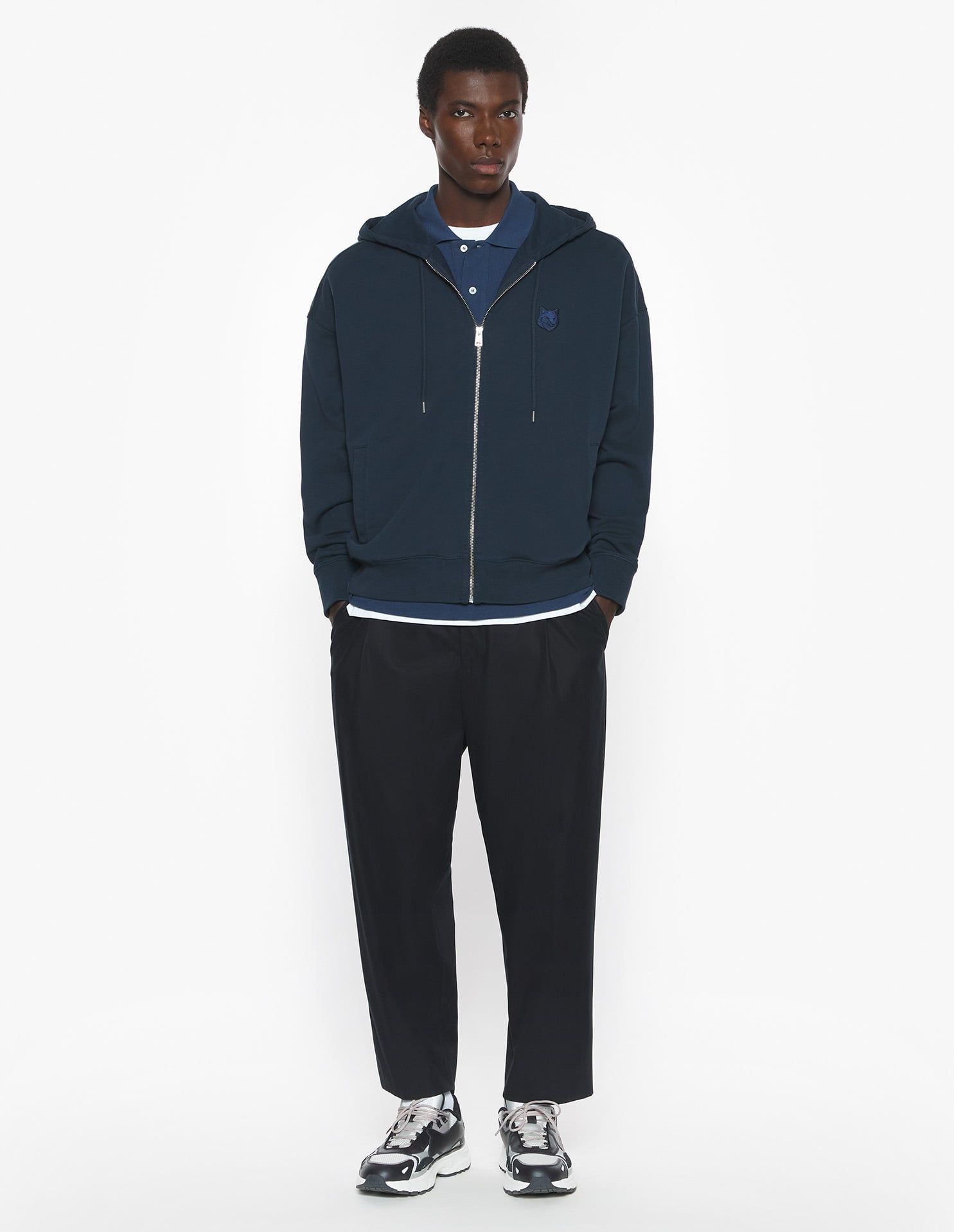 Maison Kitsuné - Áo Hoodie nam kéo khóa Fox Head dáng Oversize