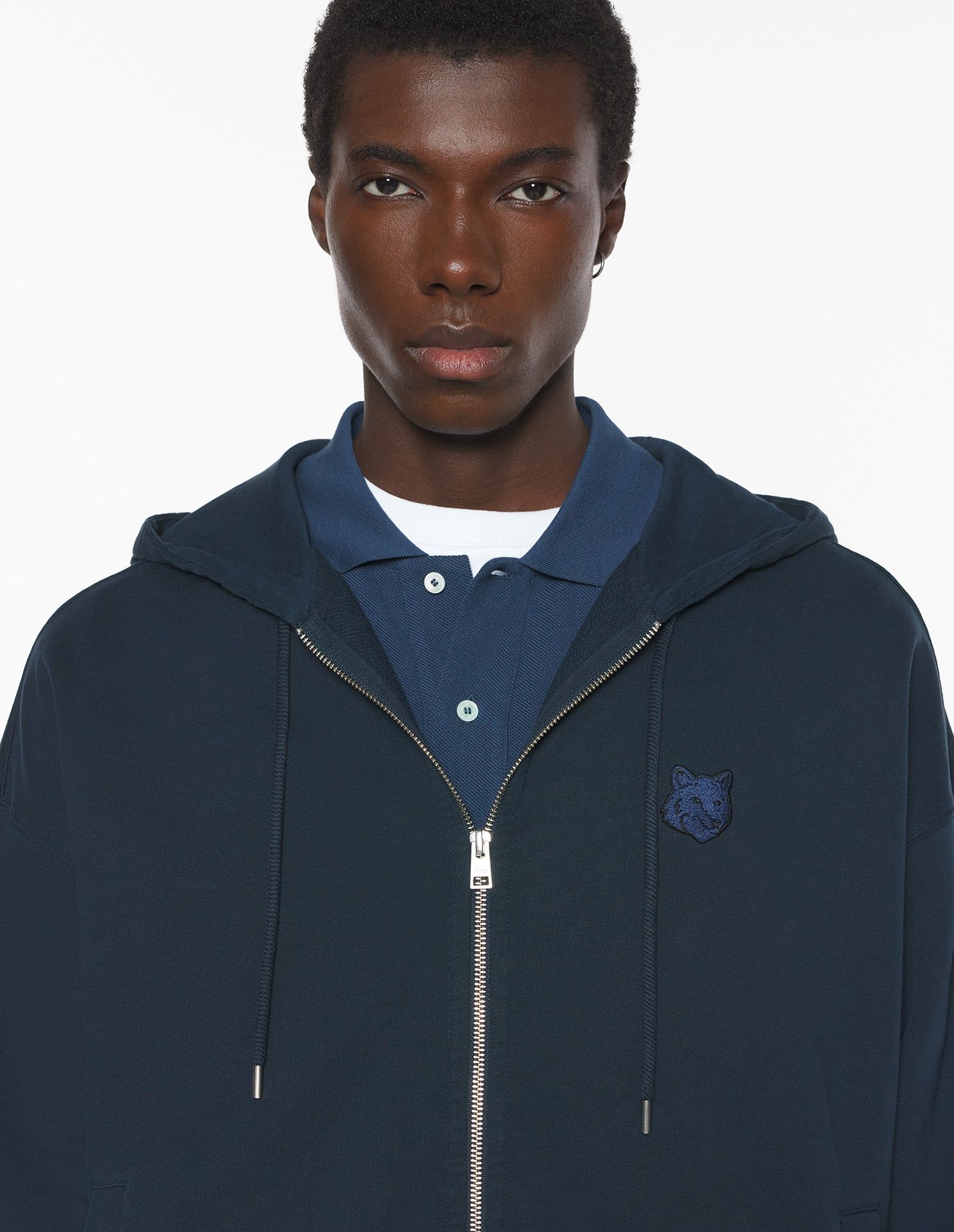 Maison Kitsuné - Áo Hoodie nam kéo khóa Fox Head dáng Oversize