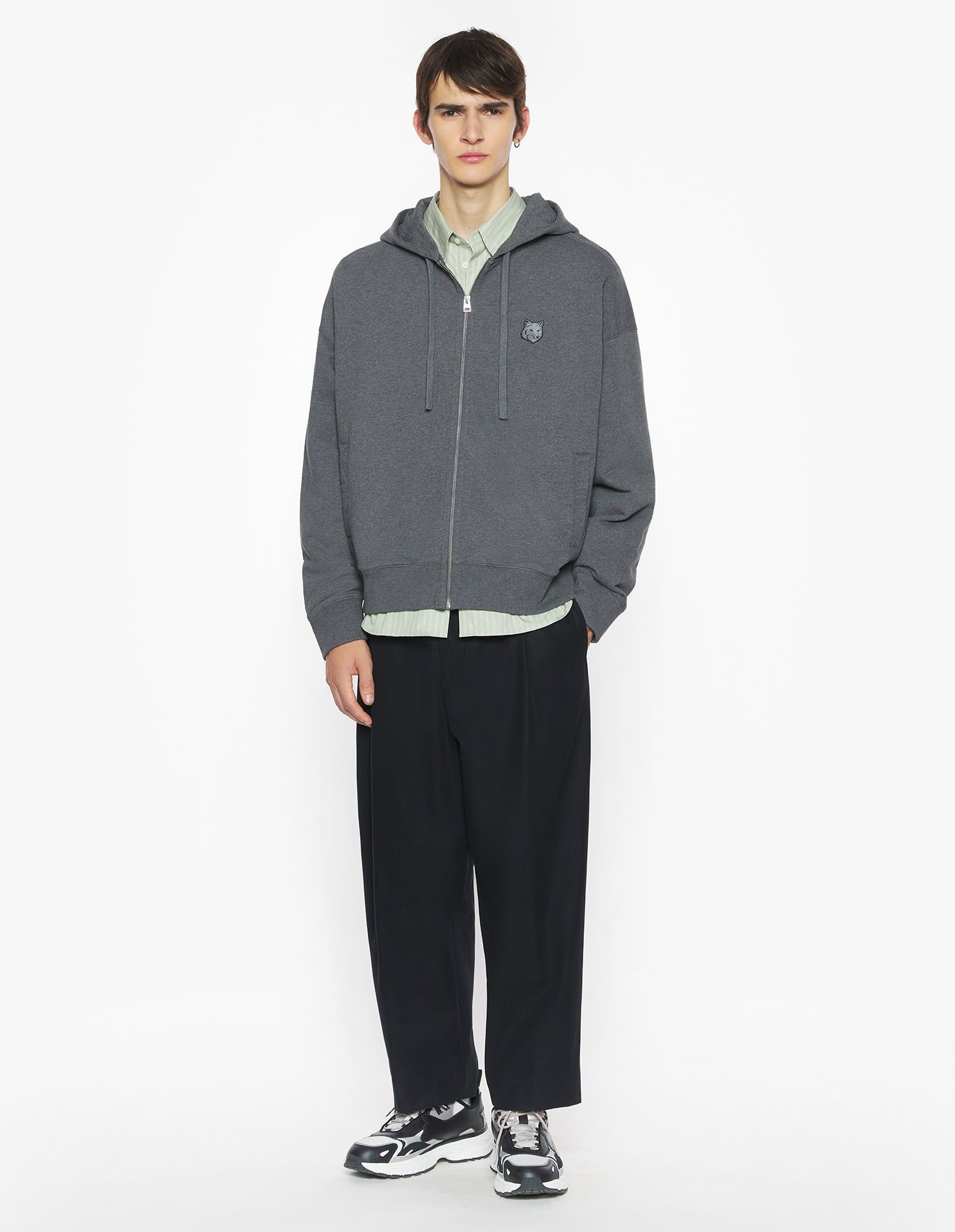 Maison Kitsuné - Áo Hoodie nam kéo khóa Fox Head dáng Oversize