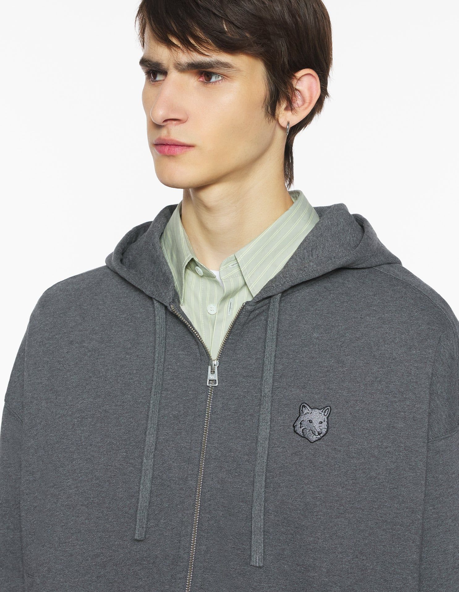 Maison Kitsuné - Áo Hoodie nam kéo khóa Fox Head dáng Oversize