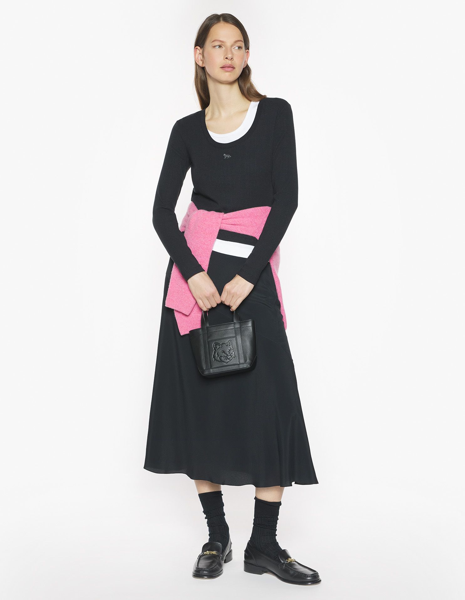 Maison Kitsuné - Áo thun nữ tay dài vải gân mảnh BABY FOX dáng Fitted