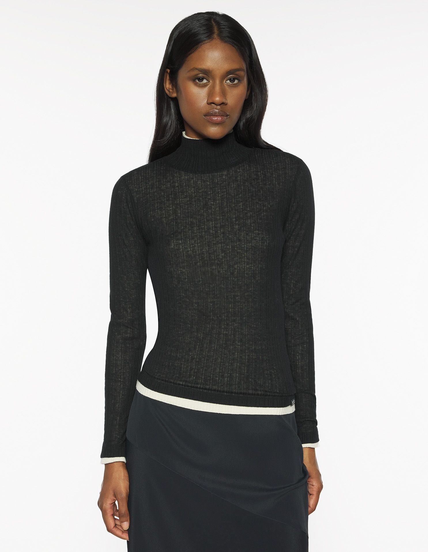 Áo len nữ cổ lọ gân MAISON KITSUNÉ HANDWRITING dáng Fitted