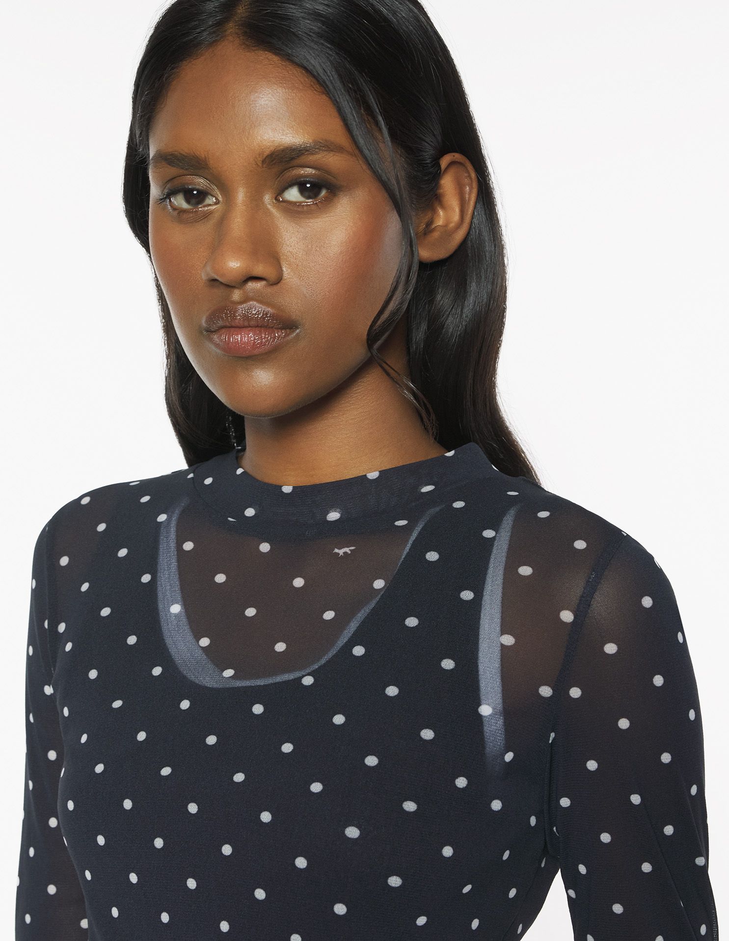 Maison Kitsuné - Áo mesh nữ họa tiết POLKA DOT FOX dáng Fitted