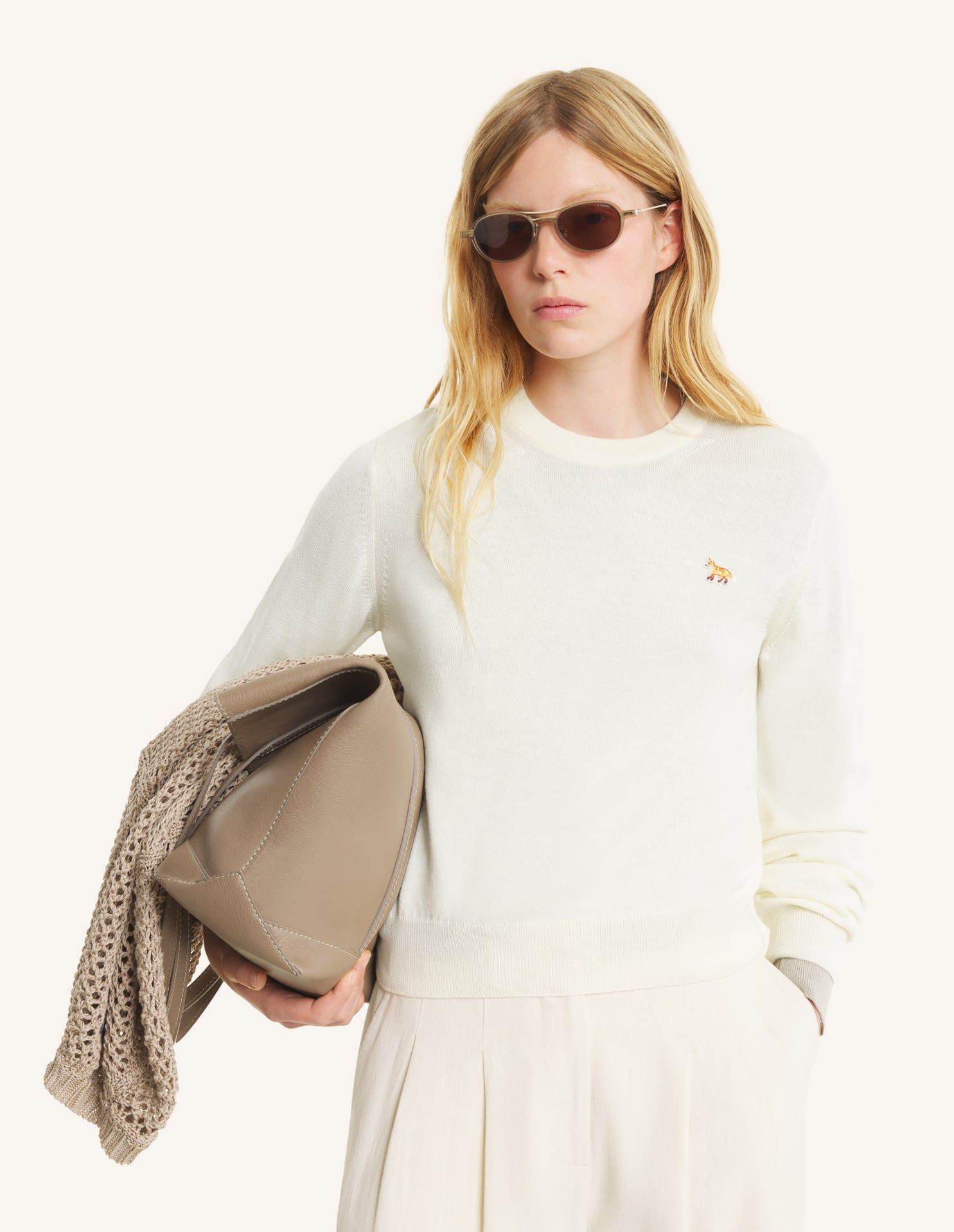 Maison Kitsuné - Áo len nữ Baby Fox Merino dáng Regular