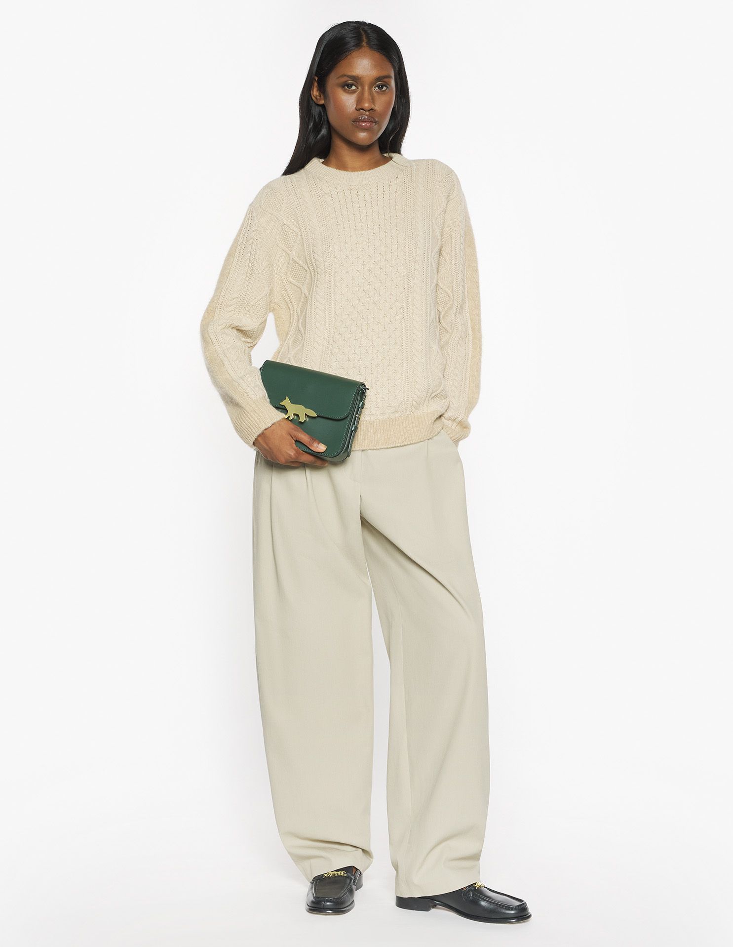 Maison Kitsuné - Áo jumper nữ vải len ALPACA đan cable knit dáng Comfort