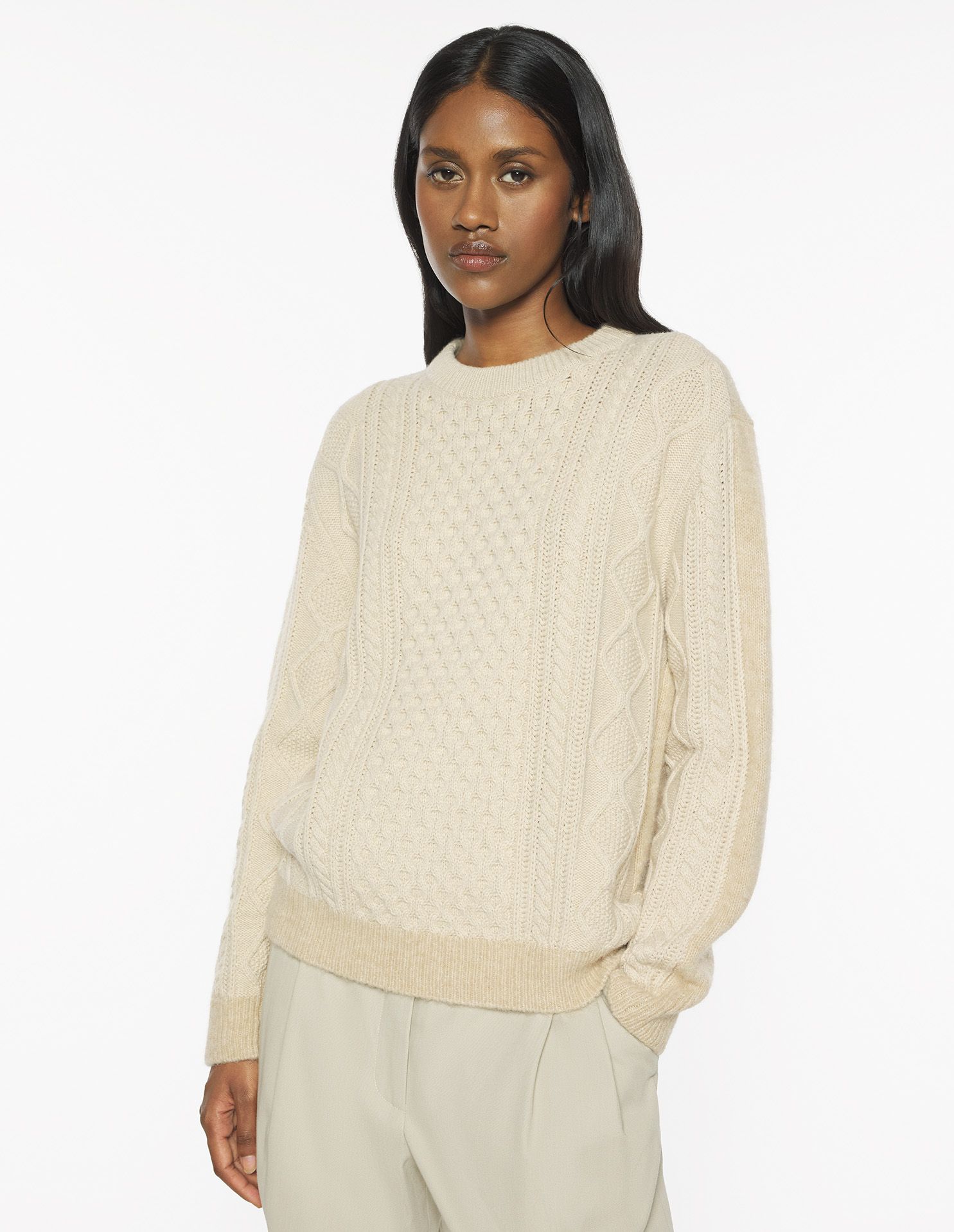 Maison Kitsuné - Áo jumper nữ vải len ALPACA đan cable knit dáng Comfort