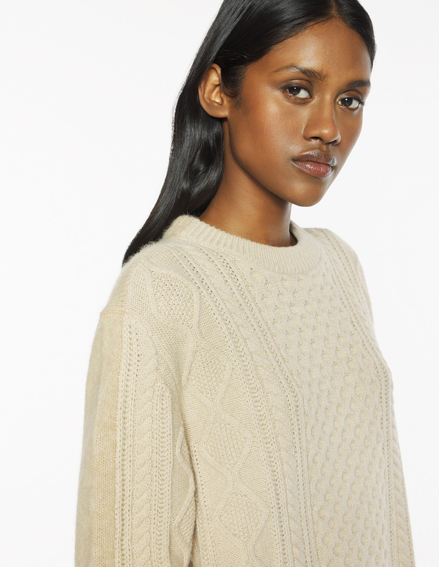 Maison Kitsuné - Áo jumper nữ vải len ALPACA đan cable knit dáng Comfort