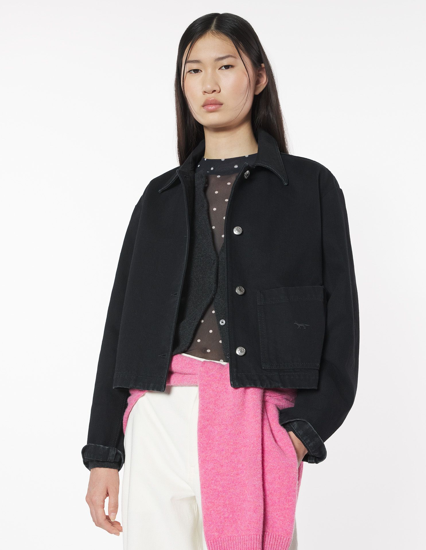 Maison Kitsuné - Áo khoác denim dáng Cropped