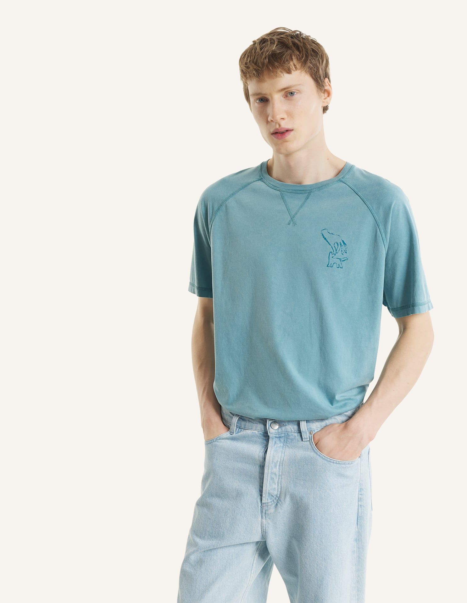 Maison Kitsuné - Áo thun nam Fountain Stamp Faded dáng Comfort