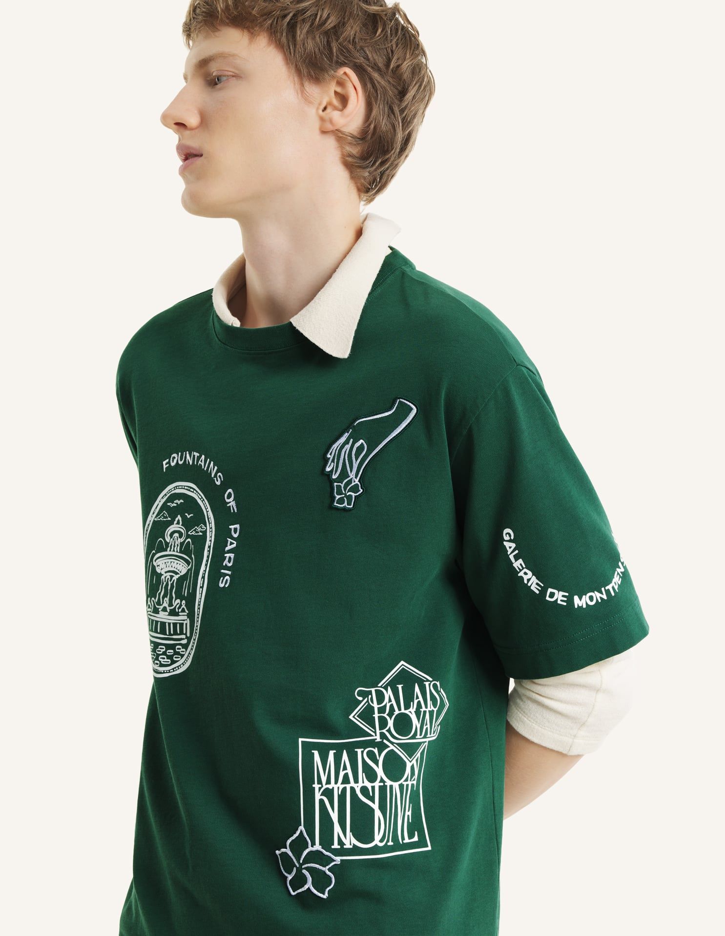 Maison Kitsuné - Áo thun in hoạ tiết dáng Oversize
