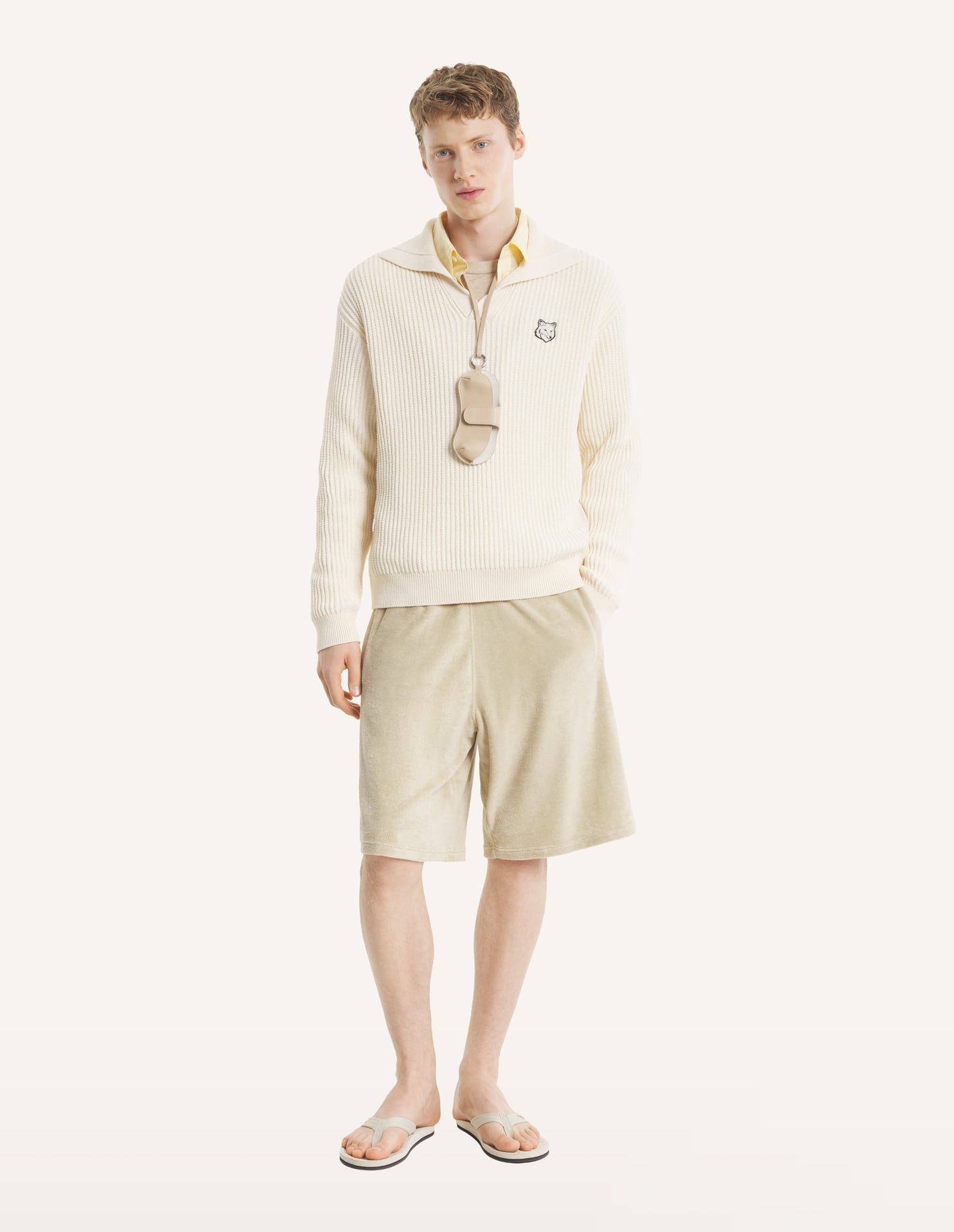 Maison Kitsuné - Áo nỉ polo nam cotton gân Fox Head dáng Comfort