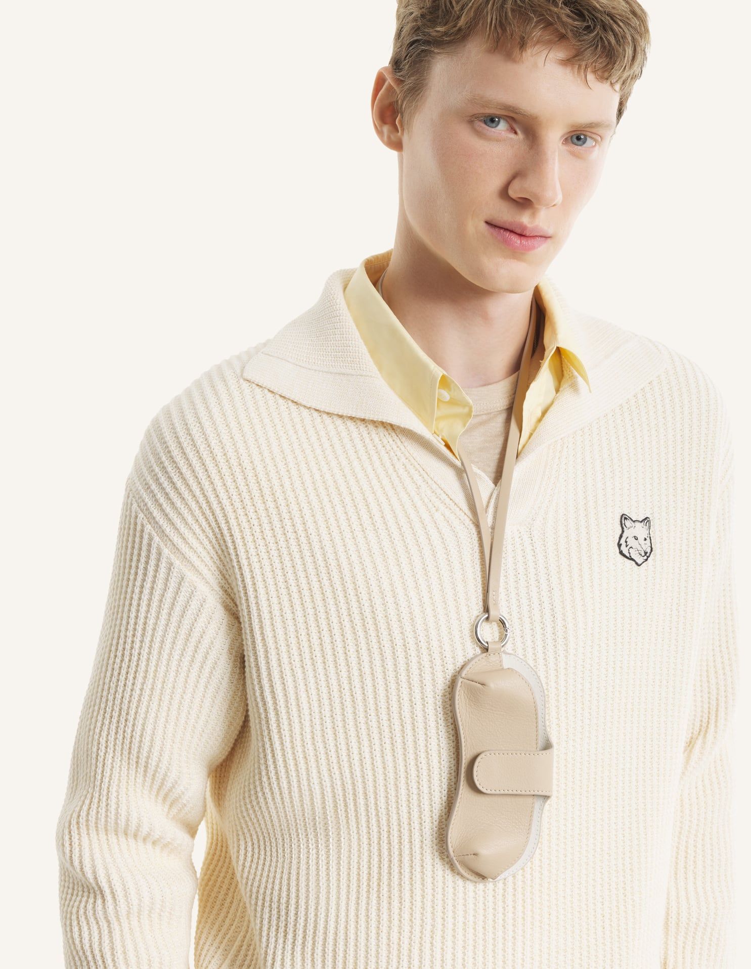 Maison Kitsuné - Áo nỉ polo nam cotton gân Fox Head dáng Comfort