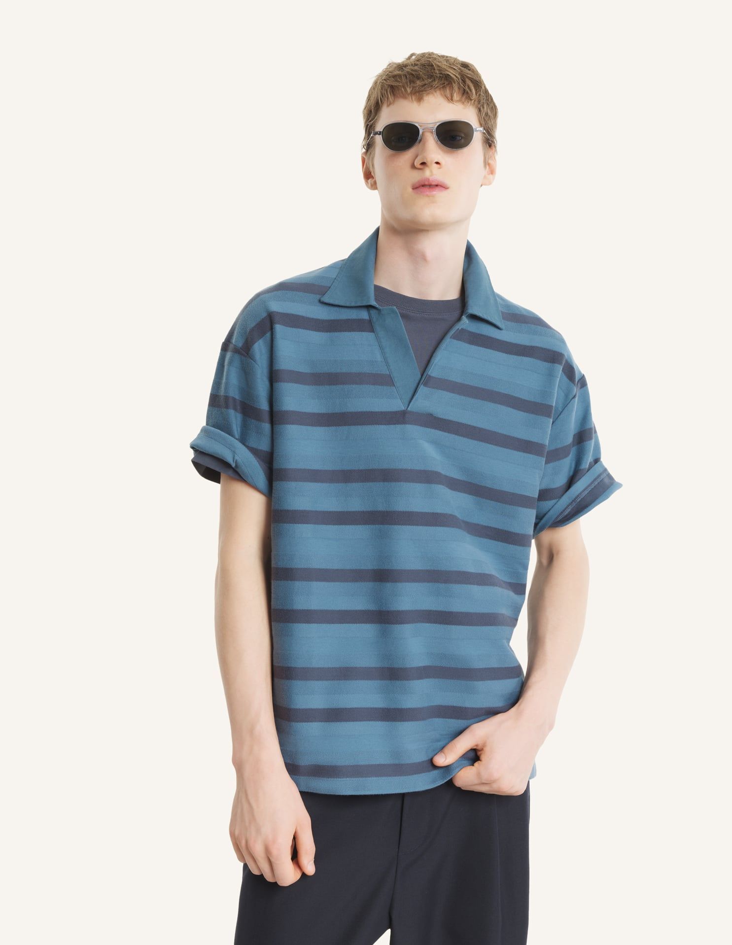 Maison Kitsuné - Áo polo kẻ sọc dáng oversized
