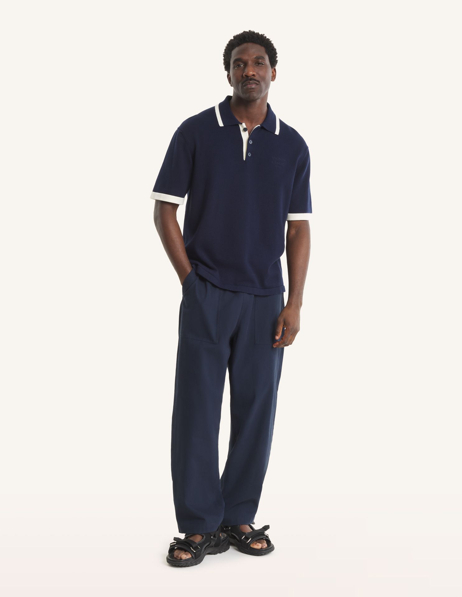 Maison Kitsuné - Áo polo nam dệt kim cotton dáng Comfort
