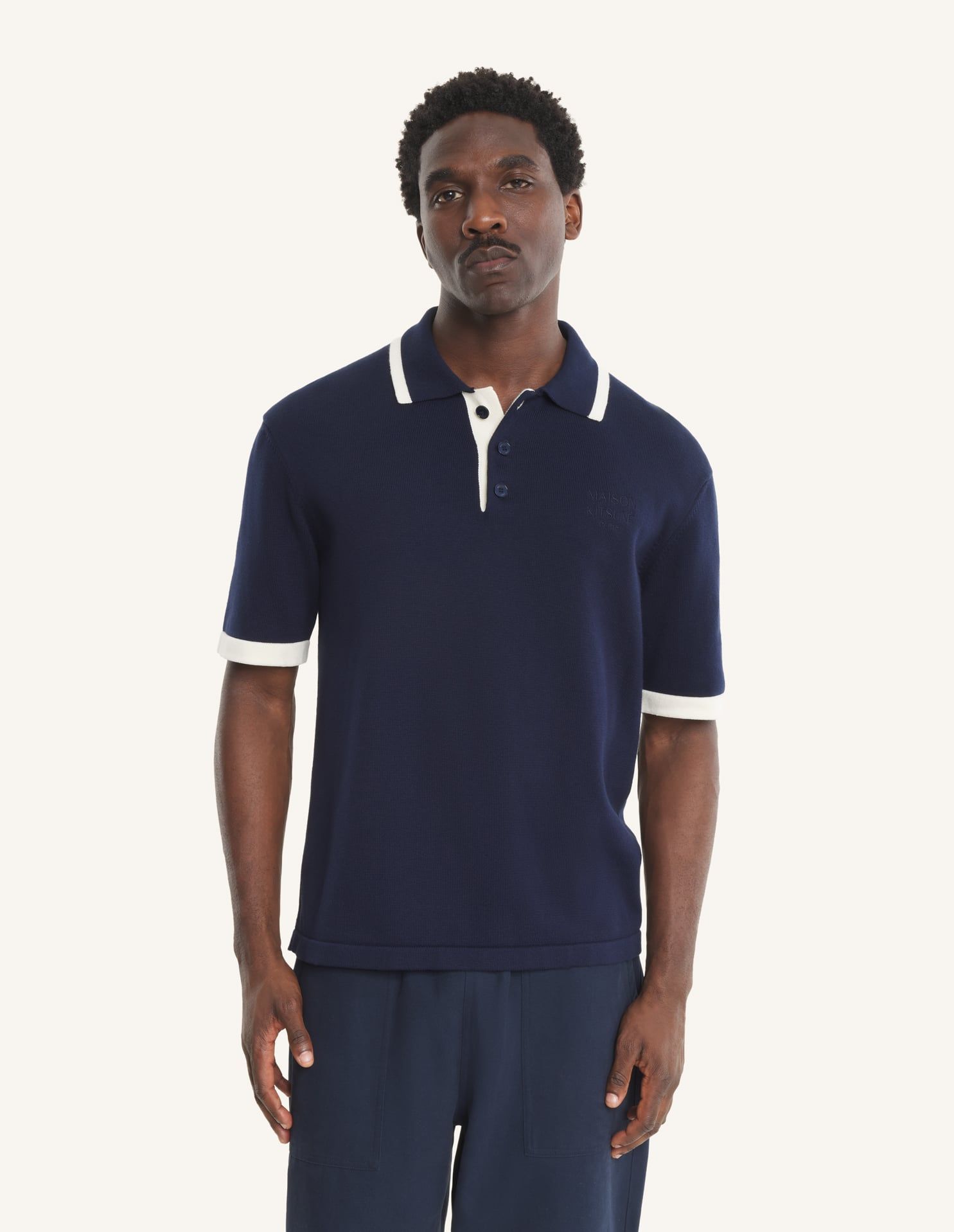 Maison Kitsuné - Áo polo nam dệt kim cotton dáng Comfort