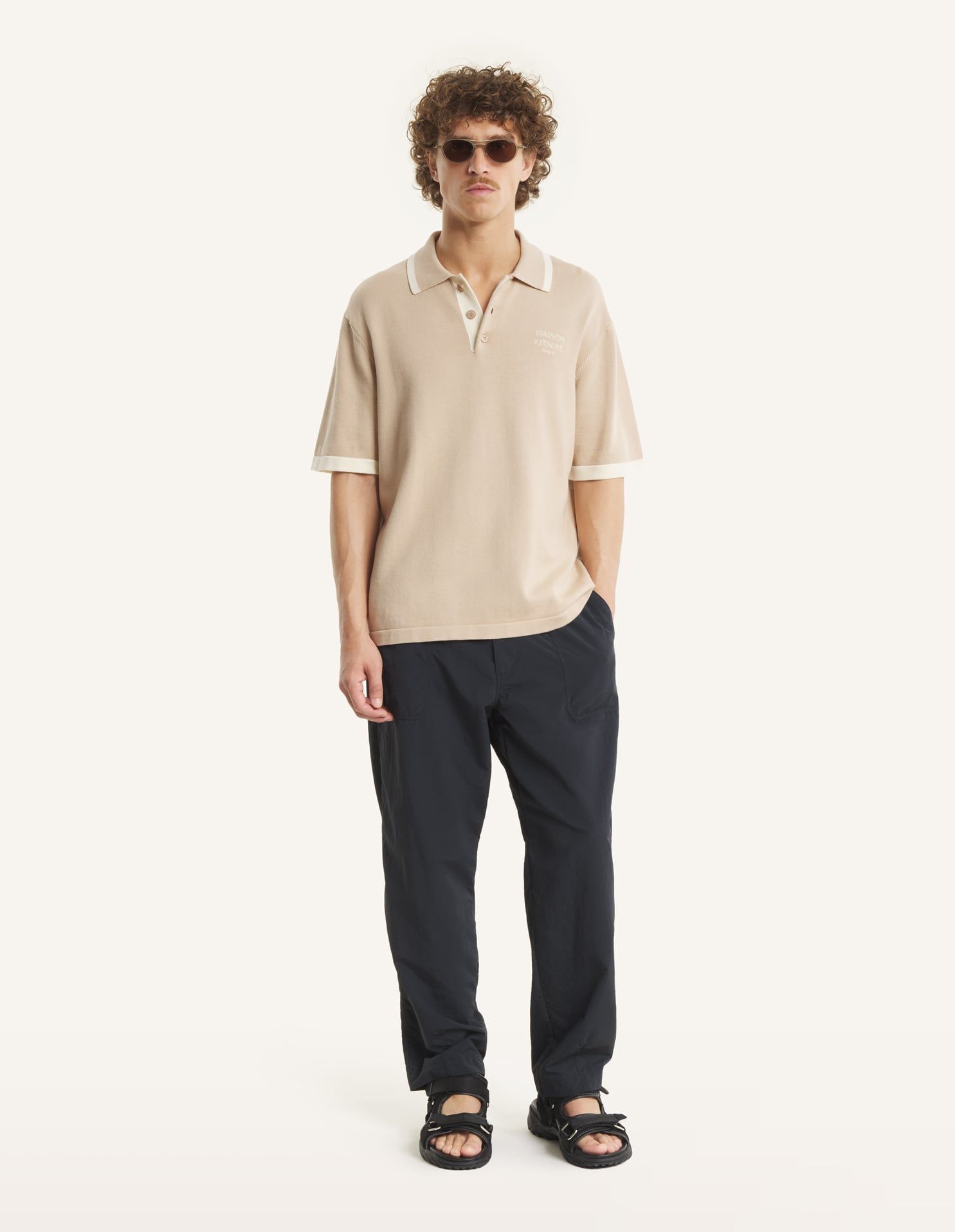 Maison Kitsuné - Áo polo nam dệt kim cotton dáng Comfort
